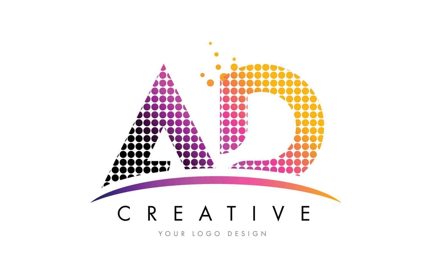 AD A D Letter Logo Design with Magenta Dots and Swoosh vector