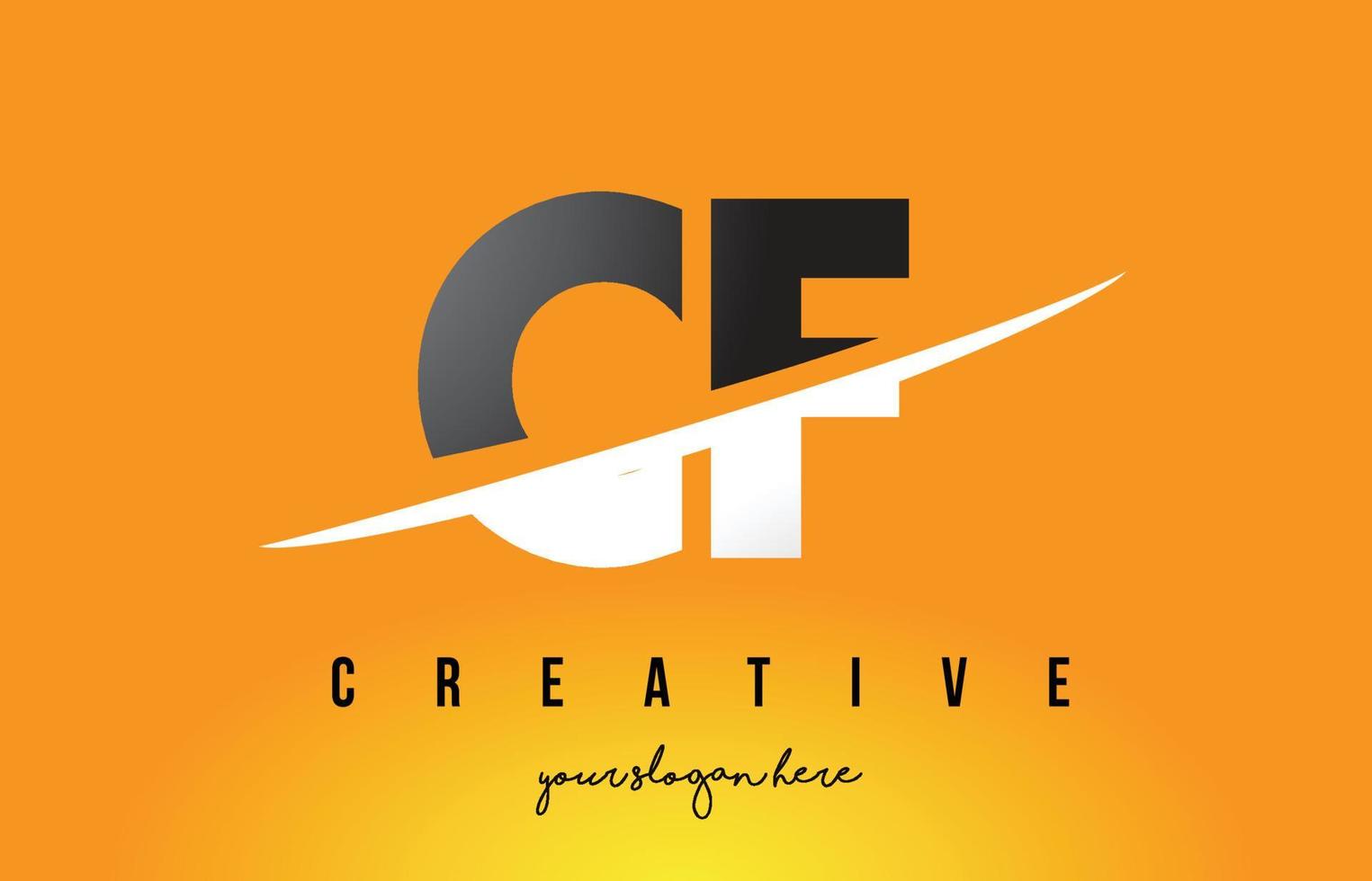CF C F Letter Modern Logo Design with Yellow Background and Swoosh. vector