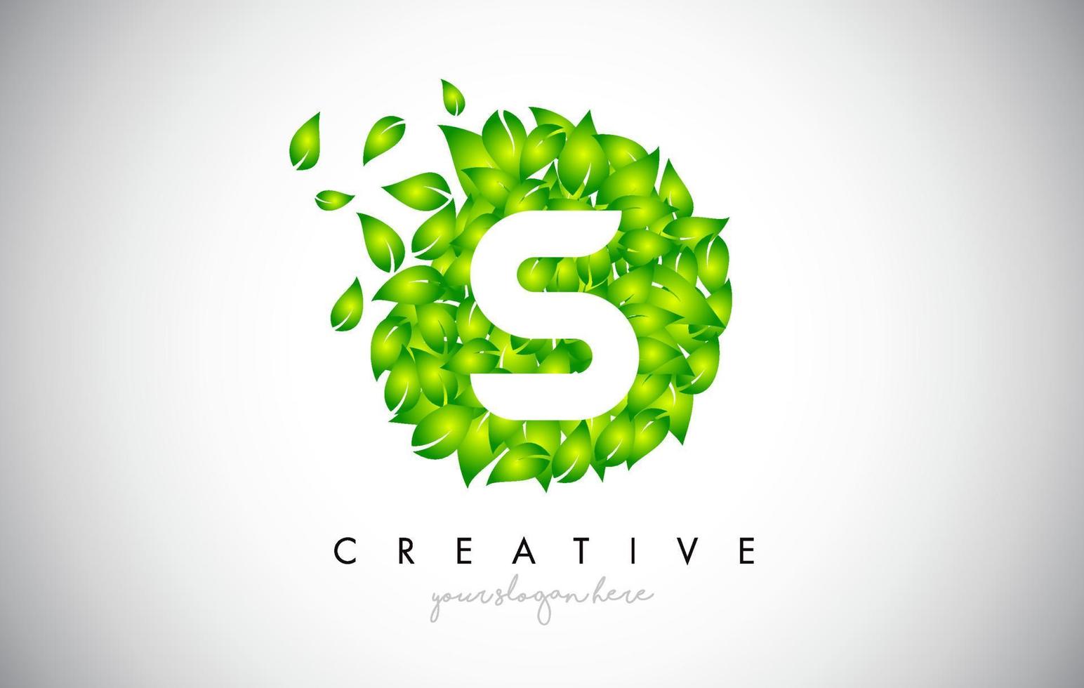s diseño de logotipo de hoja verde logotipo ecológico con múltiples hojas que soplan en el vector de icono de viento.