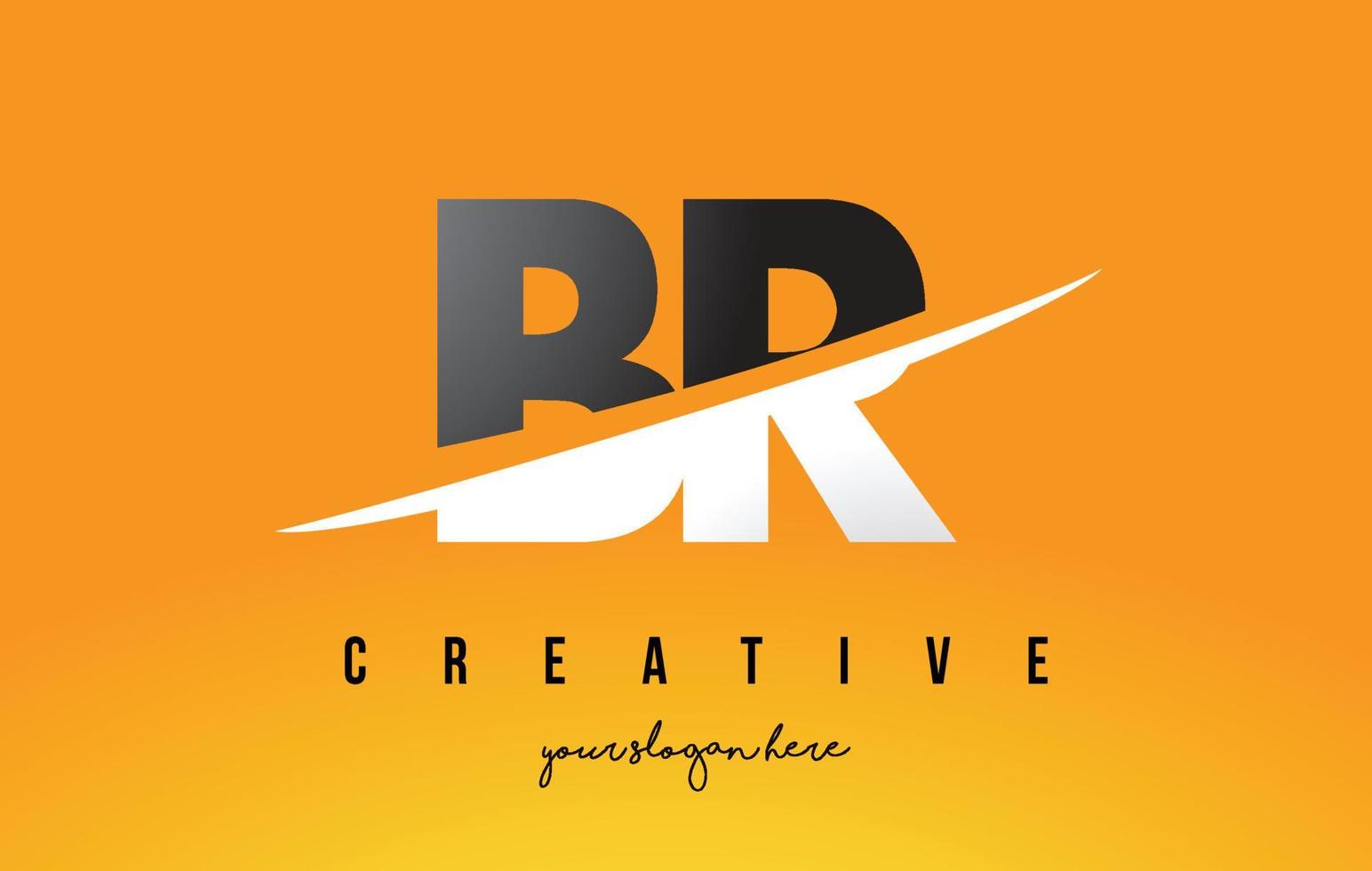 BR B R Letter Modern Logo Design with Yellow Background and Swoosh. vector