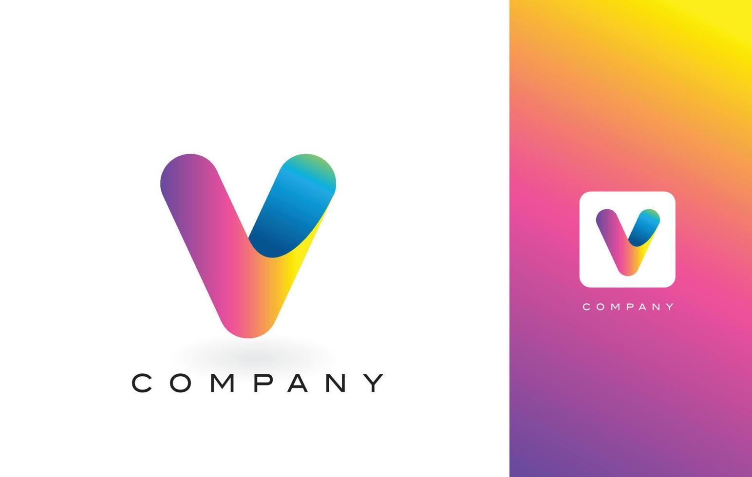 letra del logotipo v con colores hermosos vibrantes del arco iris. v letras coloridas de moda logotipo morado y magenta. vector