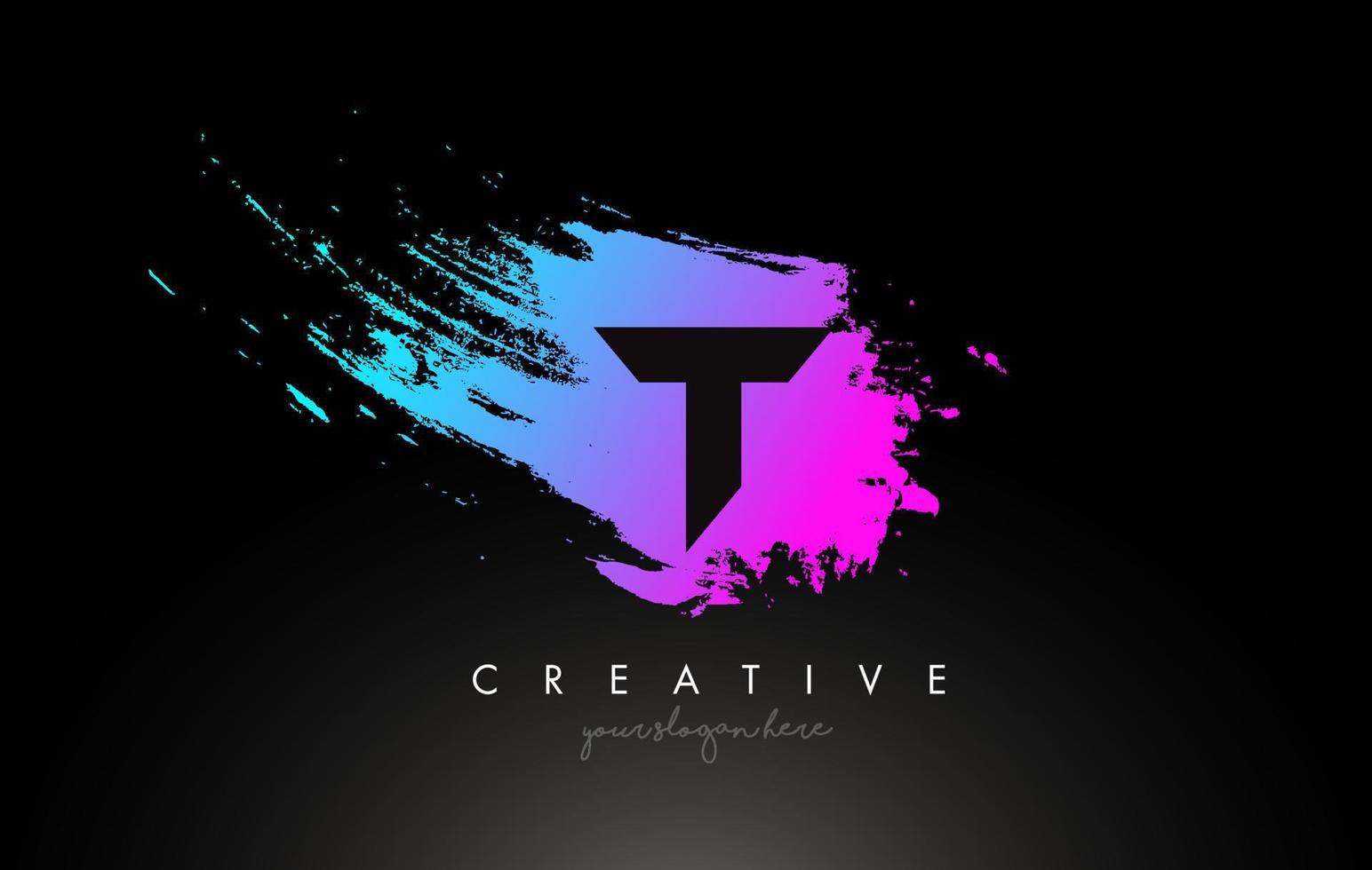 T Artistic Brush Letter Logo Design in Purple Blue Colors Vector