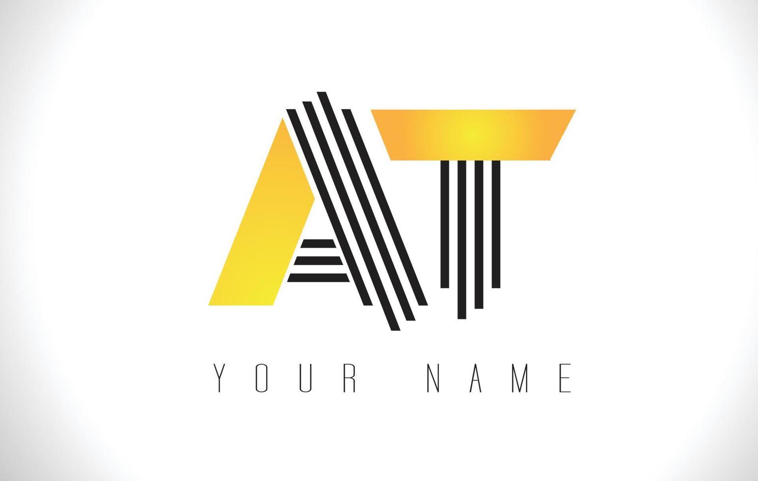 AT Black Lines Letter Logo. Creative Line Letters Vector Template.