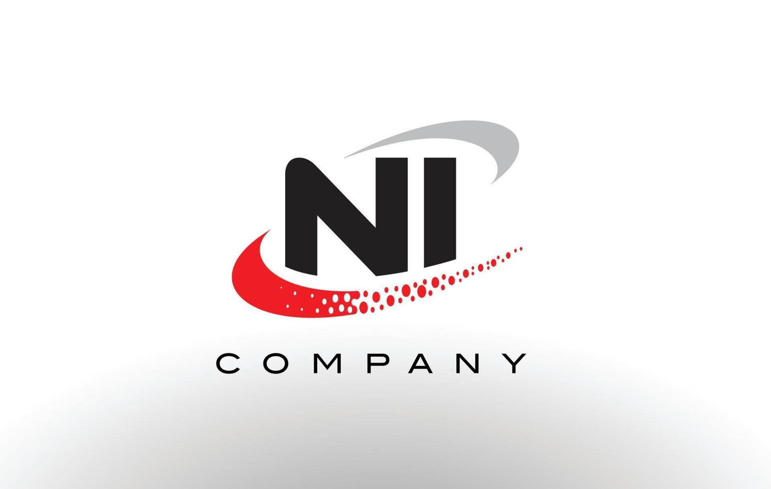NI Modern Letter Logo Design with Red Dotted Swoosh vector