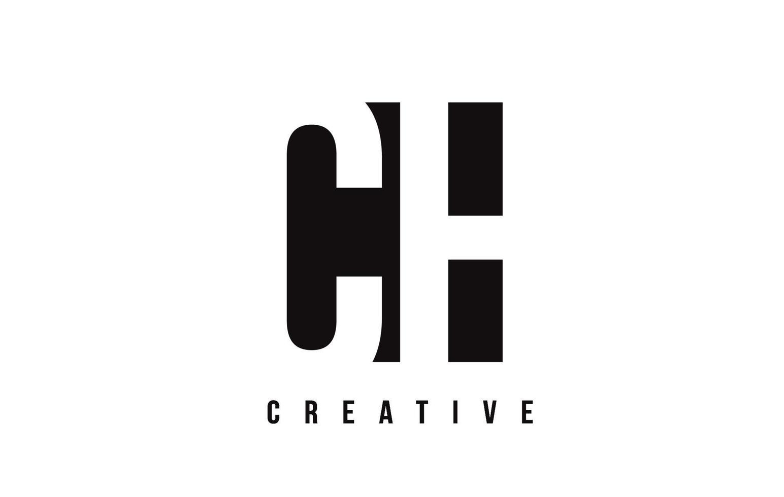 CH C H White Letter Logo Design with Black Square. vector