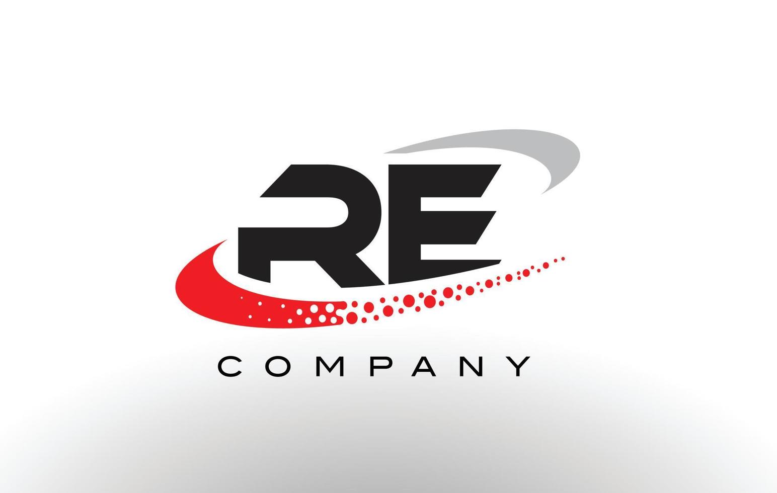 RE Modern Letter Logo Design with Red Dotted Swoosh vector