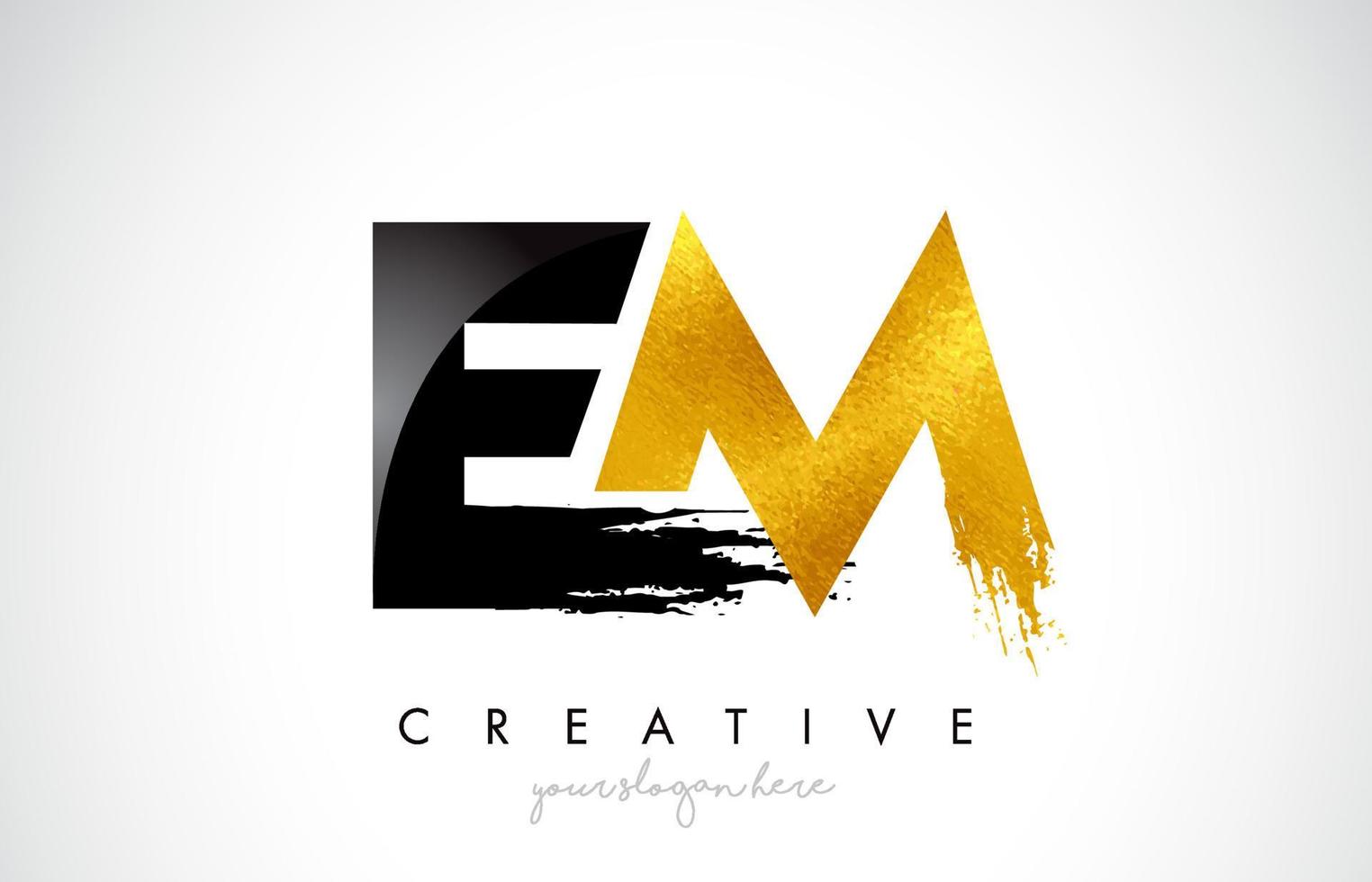 EM Letter Design with Black Golden Brush Stroke and Modern Look. vector