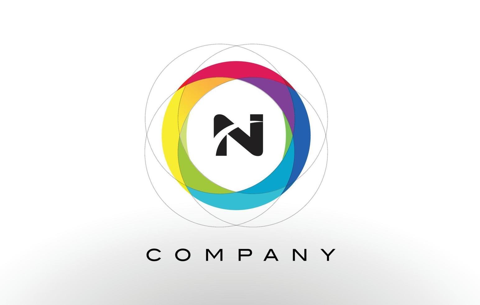N Letter Logo with Rainbow Circle Design. vector
