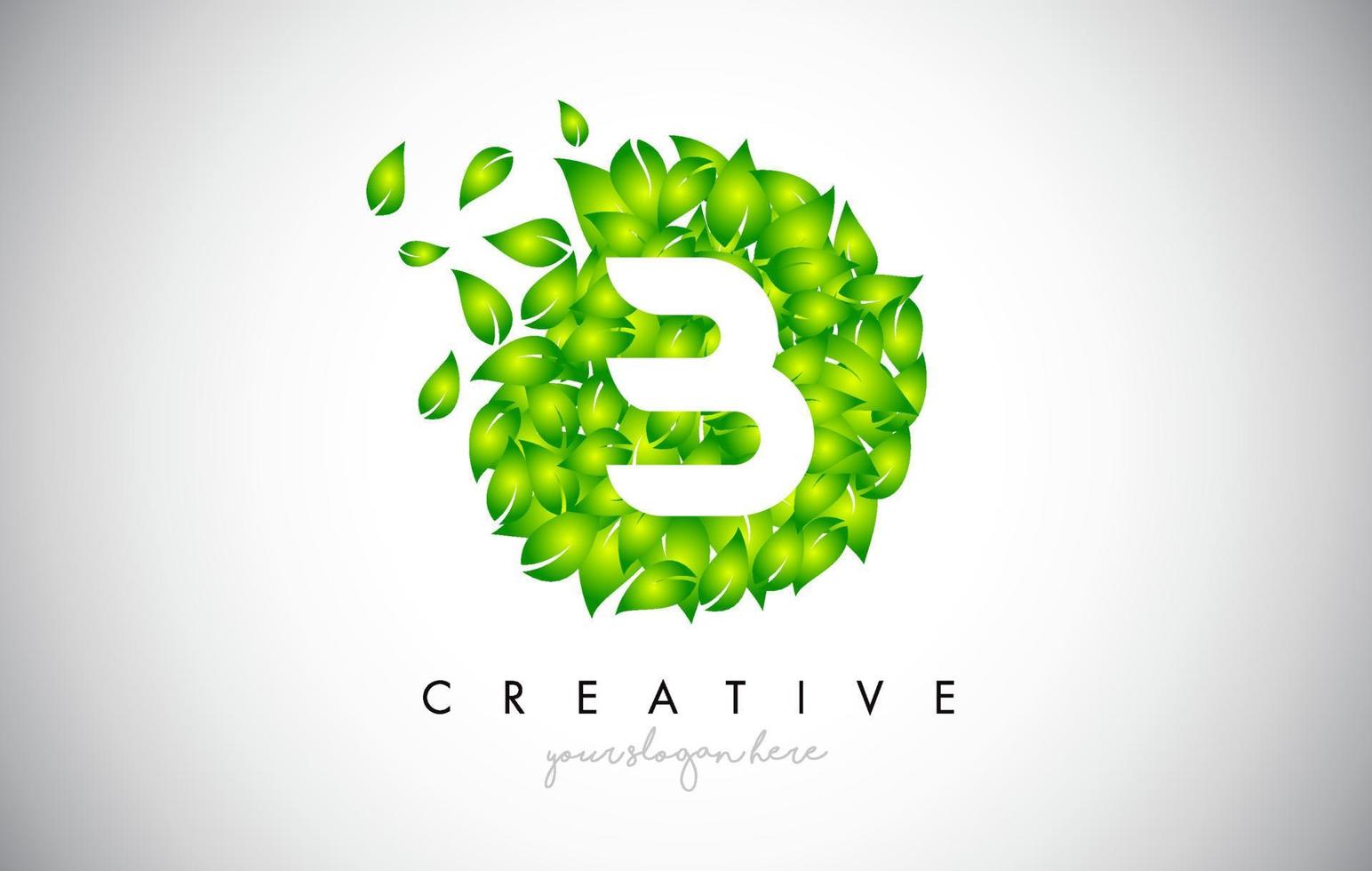 B Green Leaf Logo Design Eco Logo With Multiple Leafs Blowing in the Wind Icon Vector. vector