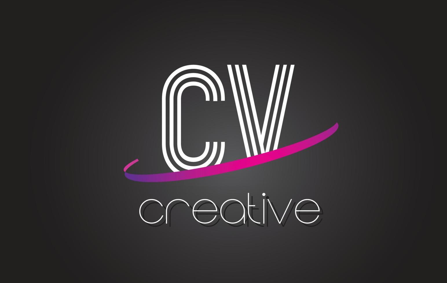 CV C V Letter Logo with Lines Design And Purple Swoosh. vector