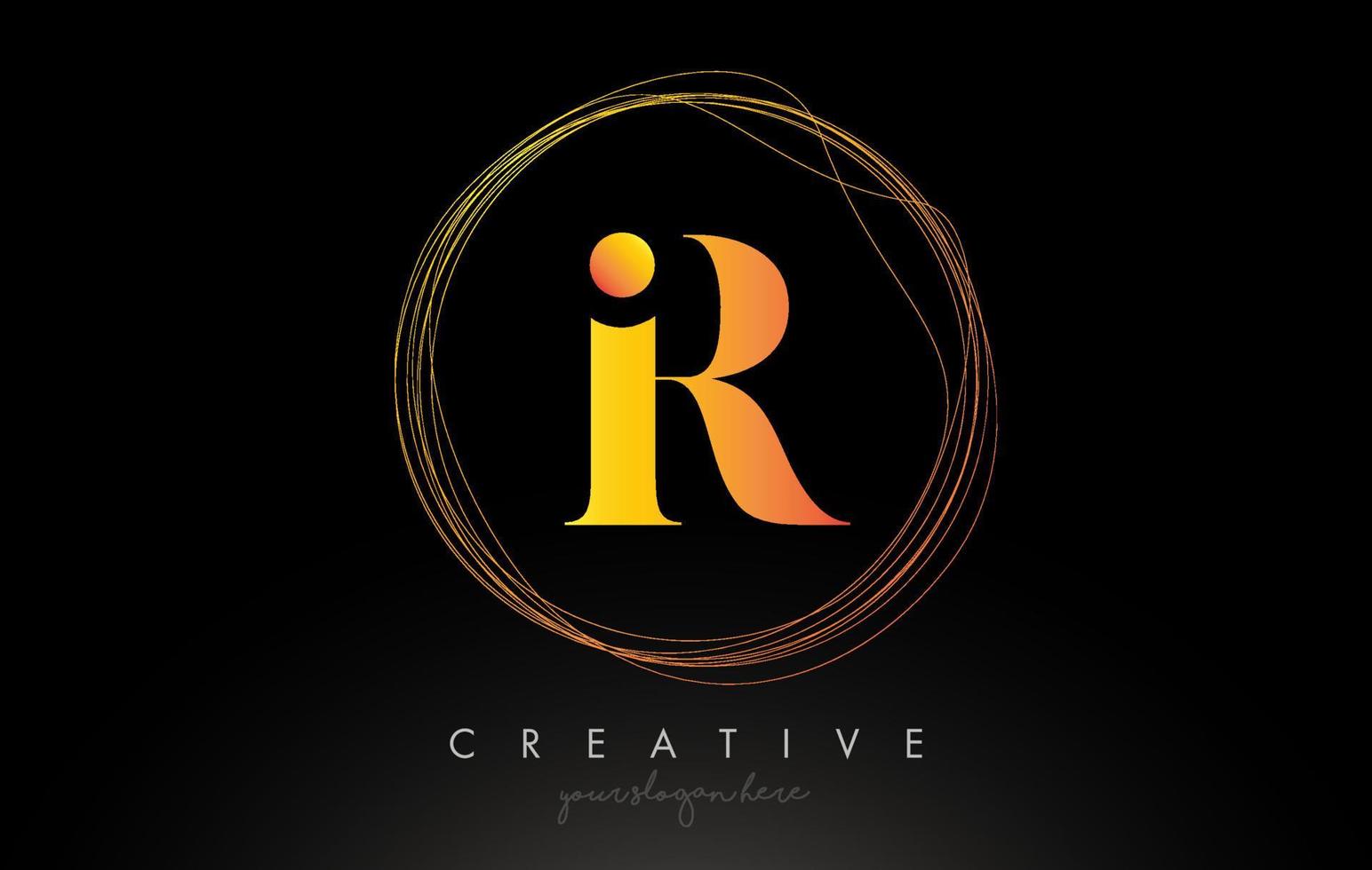 Gold Artistic R Letter Logo Design With Creative Circular Wire Frame around it vector