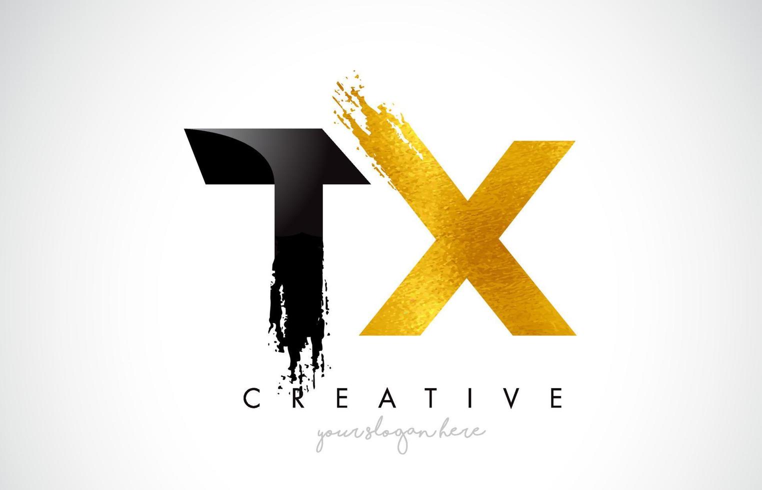 TX Letter Design with Black Golden Brush Stroke and Modern Look. vector