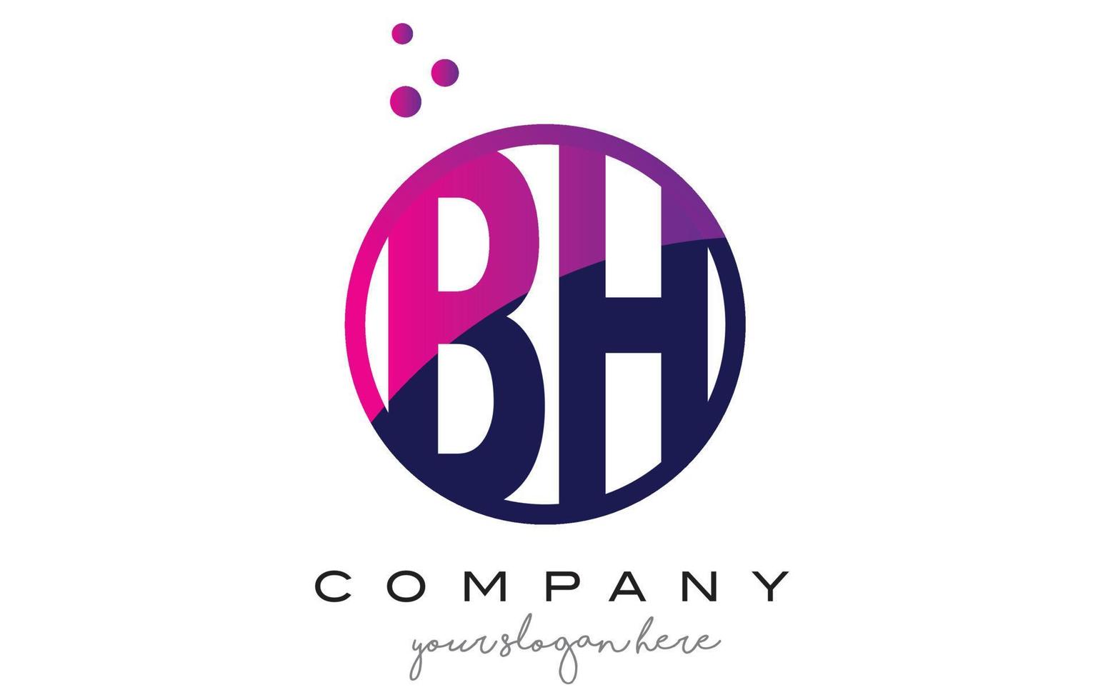 BH B H Circle Letter Logo Design with Purple Dots Bubbles vector