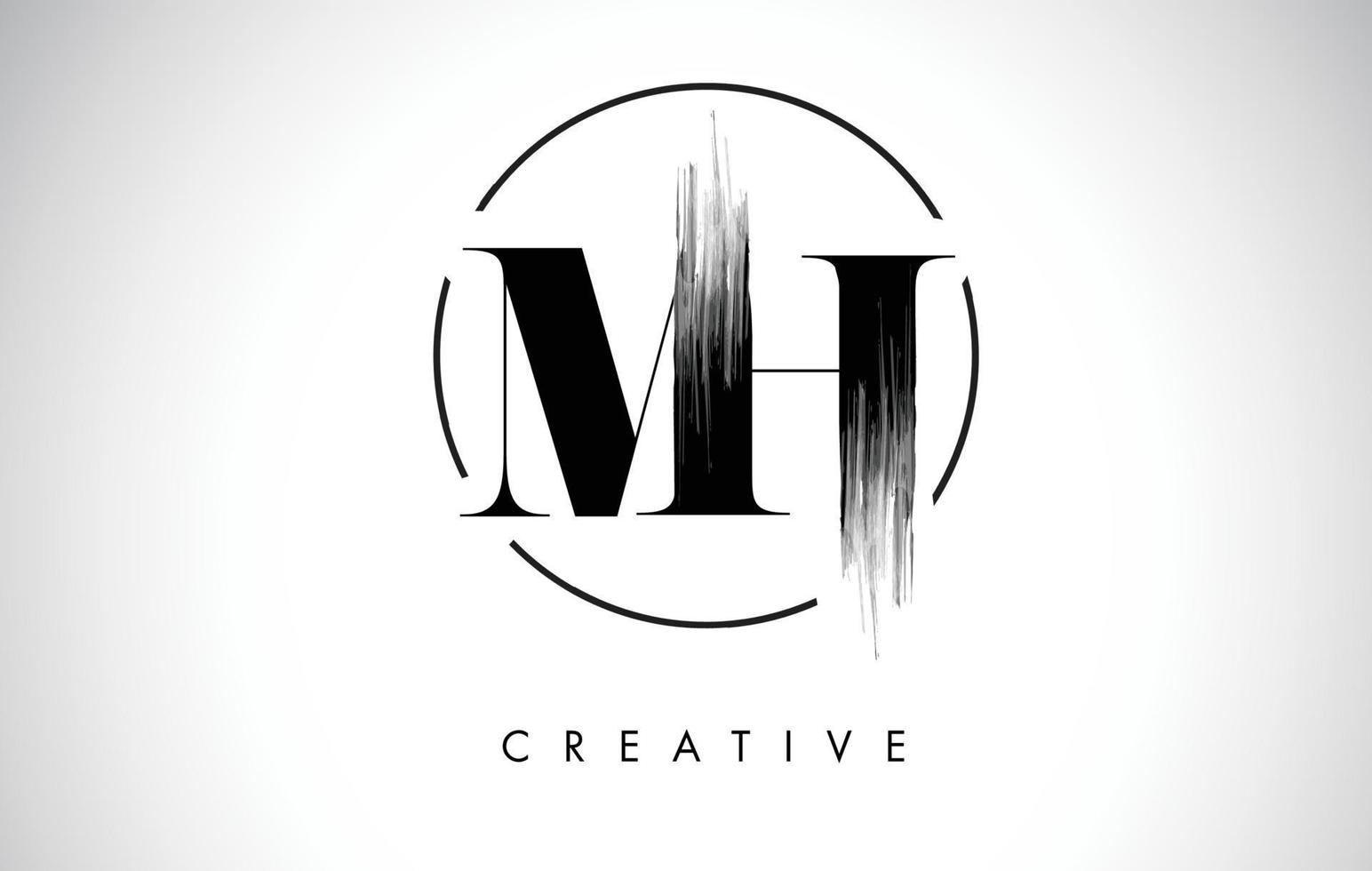 MH Brush Stroke Letter Logo Design. Black Paint Logo Leters Icon. vector