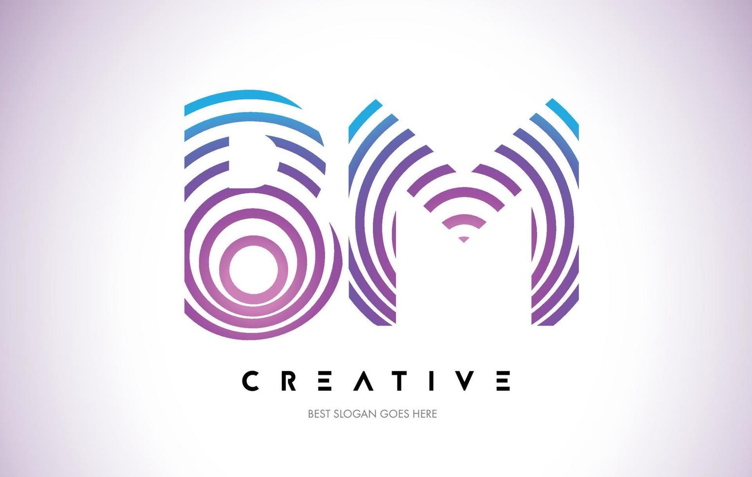 BM Lines Warp Logo Design. Letter Icon Made with Purple Circular Lines. vector