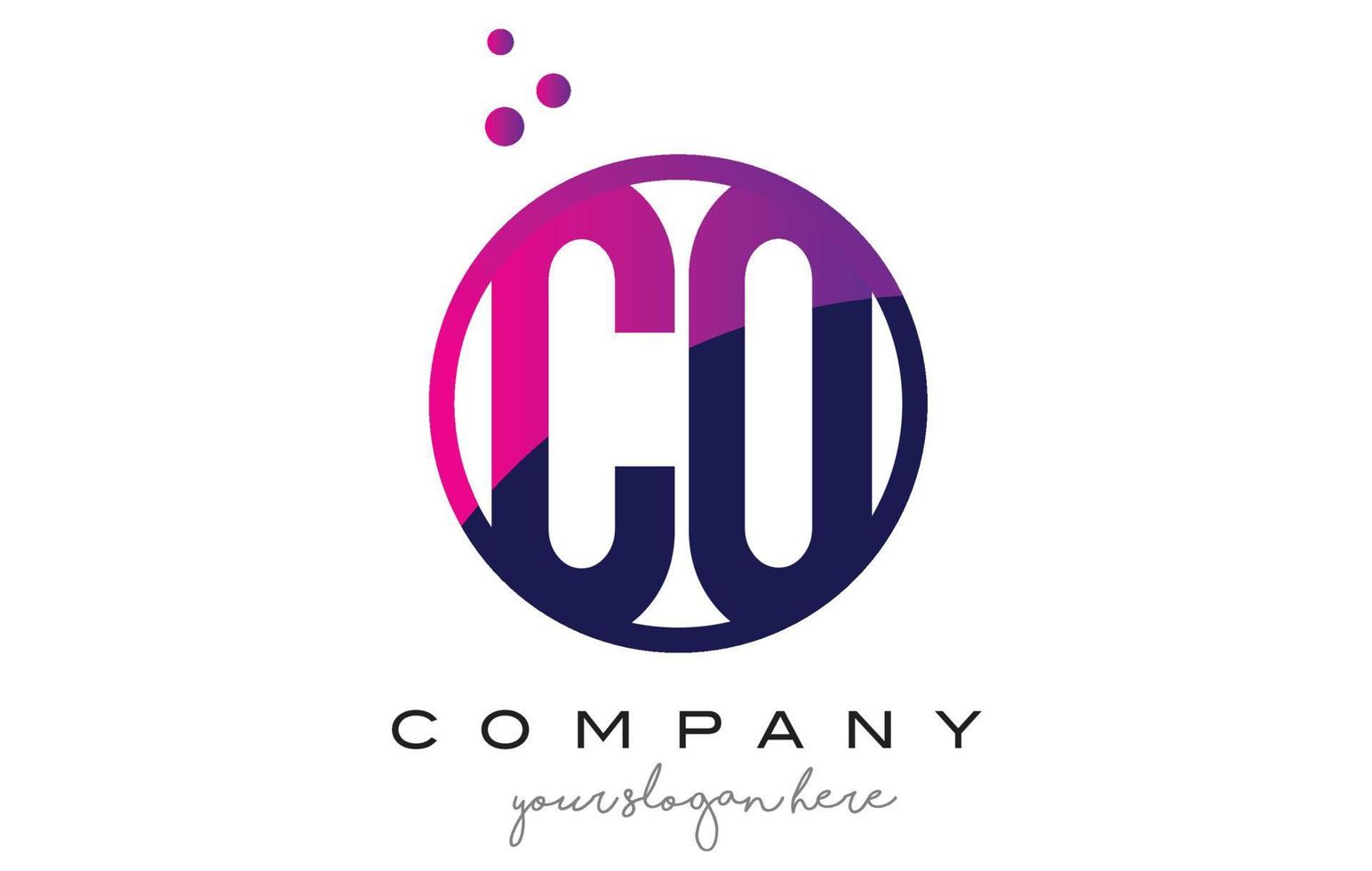 Diseño de logotipo co co círculo letra con puntos púrpuras burbujas vector