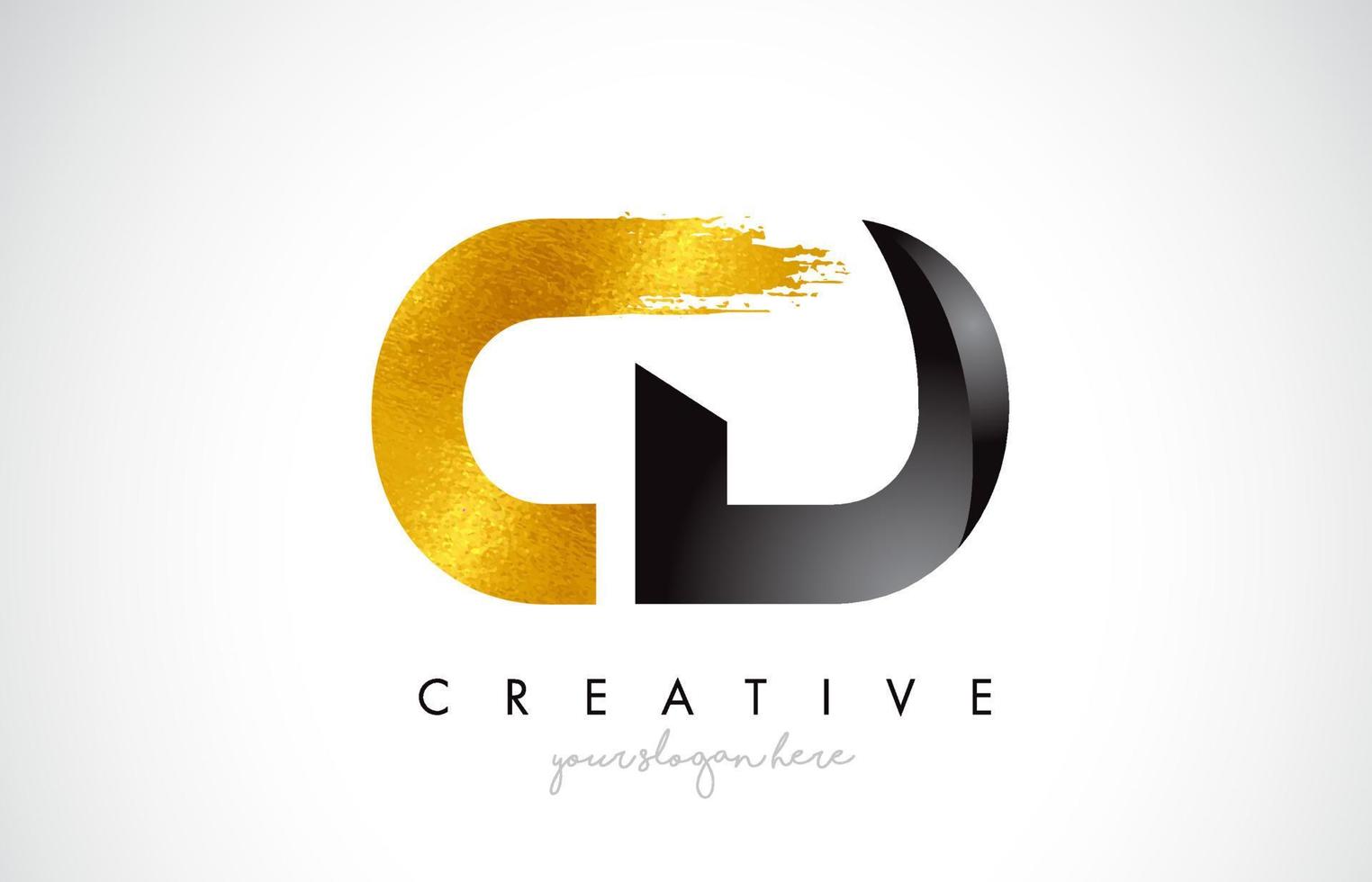 CD Letter Design with Black Golden Brush Stroke and Modern Look. vector
