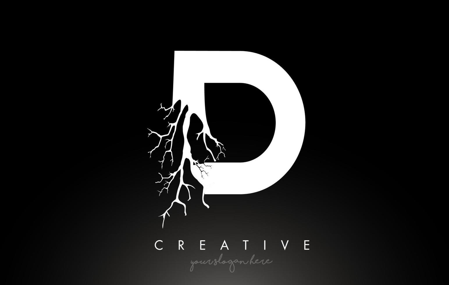 Logotipo de diseño de letra d con rama de árbol creativa. logotipo de icono de árbol de letra d vector
