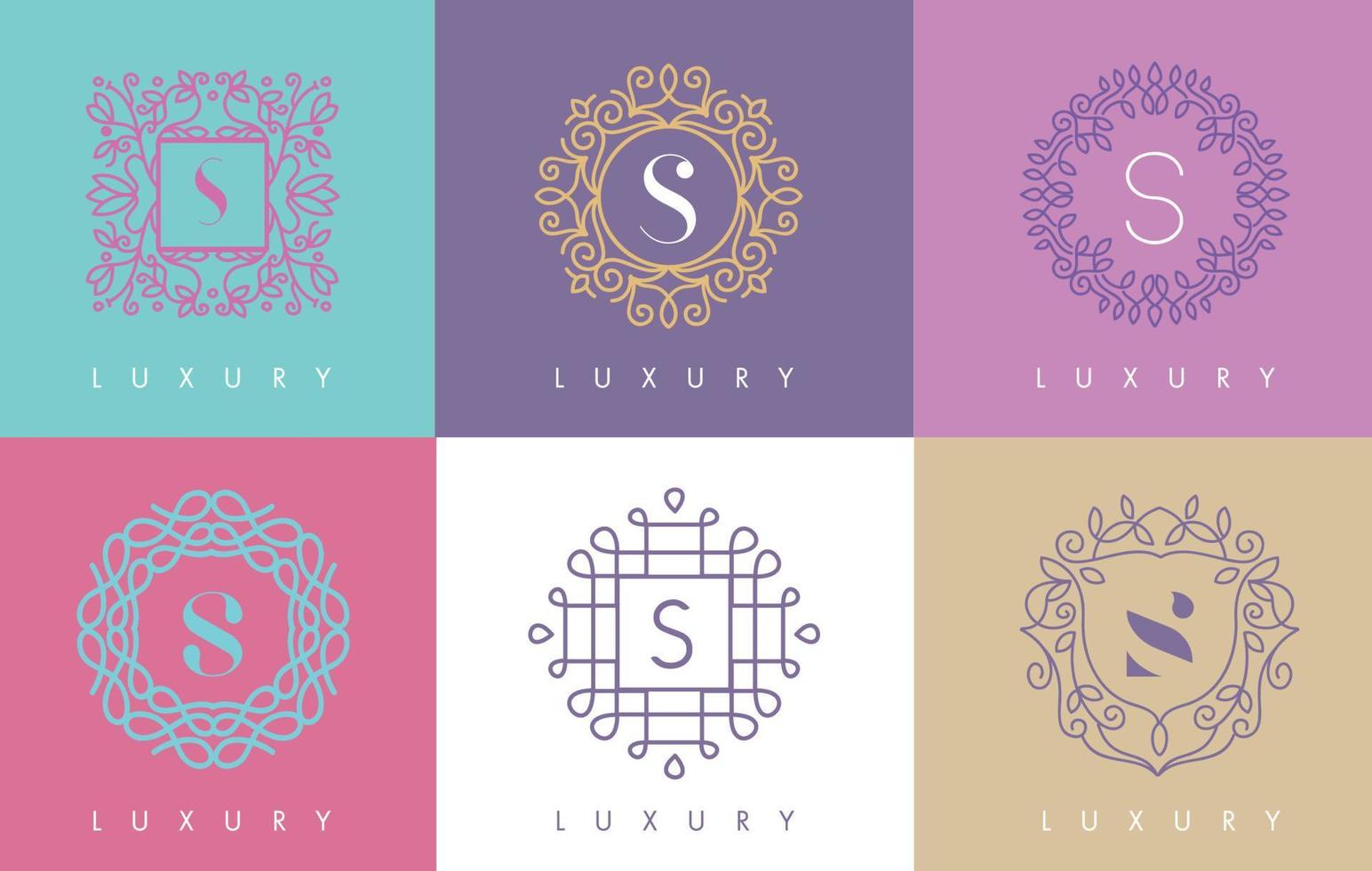 S Letter Pastel Floral Monogram Lines Logo Design. vector