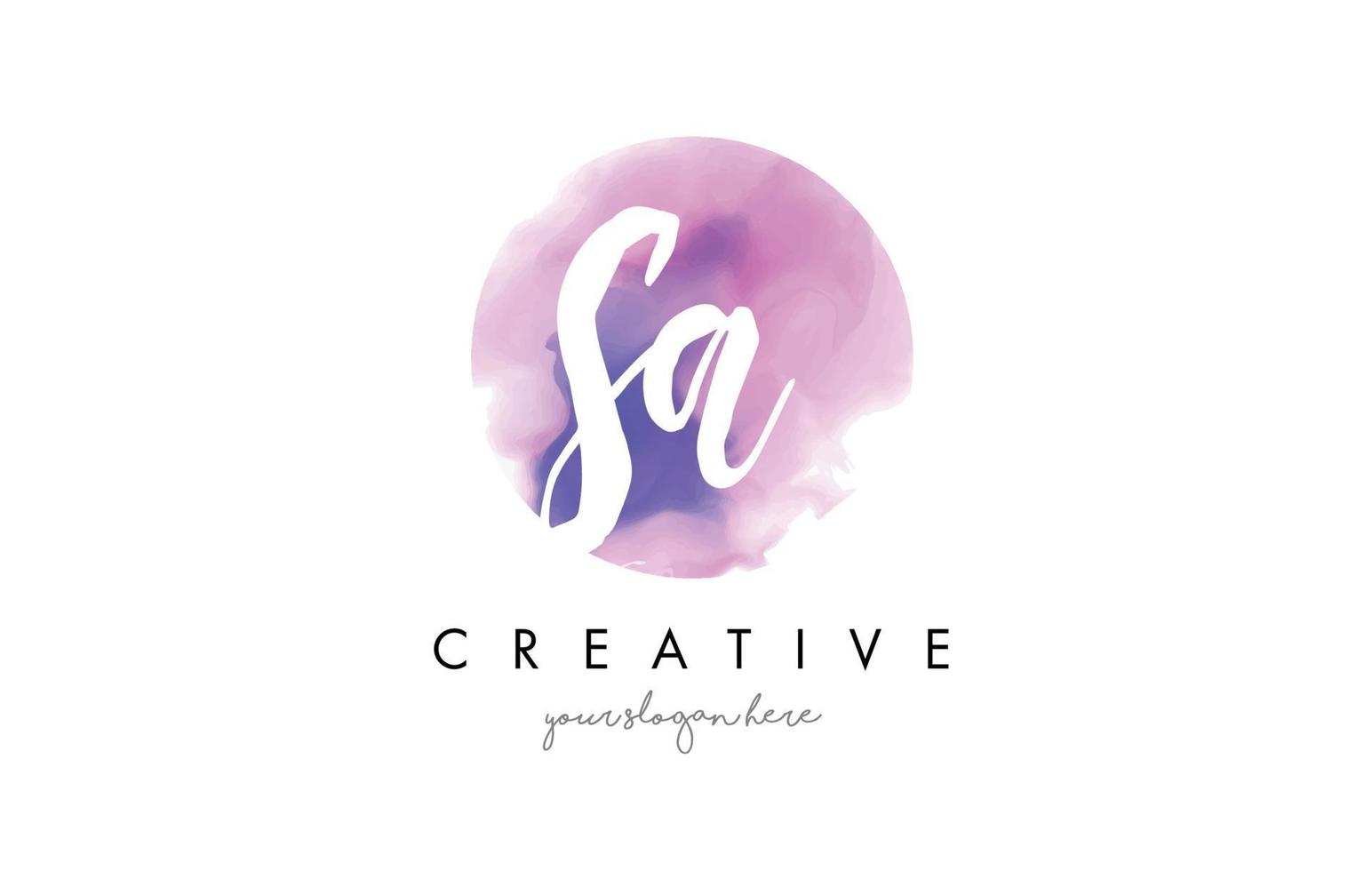 SA Watercolor Letter Logo Design with Purple Brush Stroke. vector