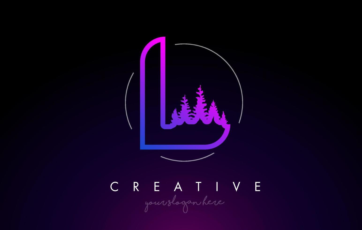 Creative L Letter Logo Idea With Pine Forest Trees. Letter L Design With Pine Tree on Top vector