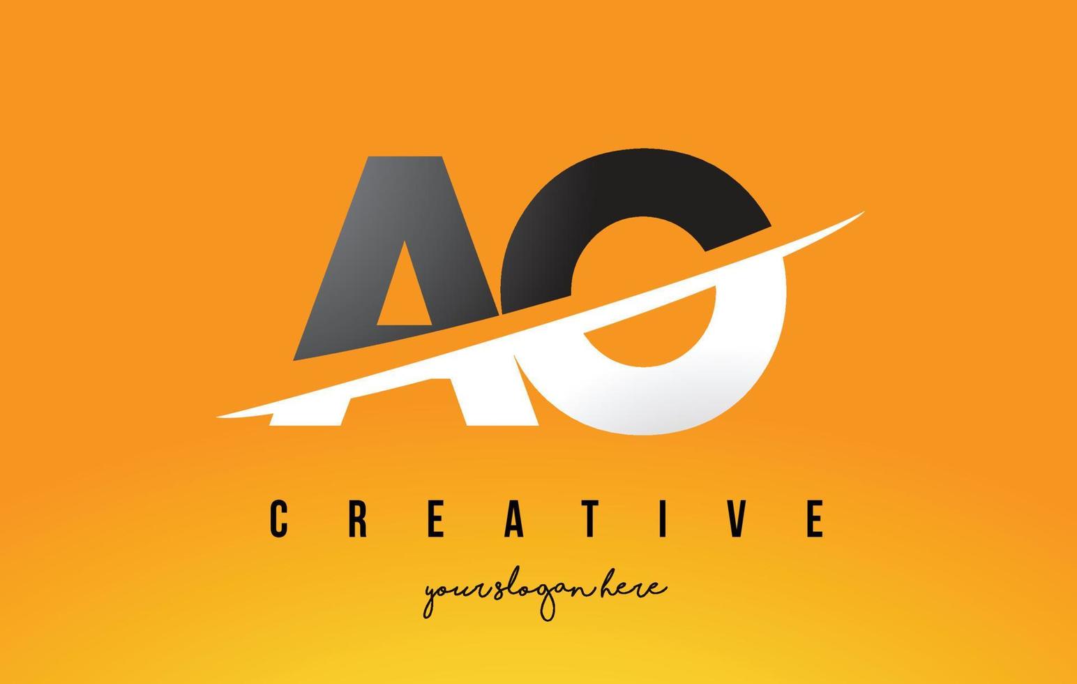 AO A O Letter Modern Logo Design with Yellow Background and Swoosh. vector