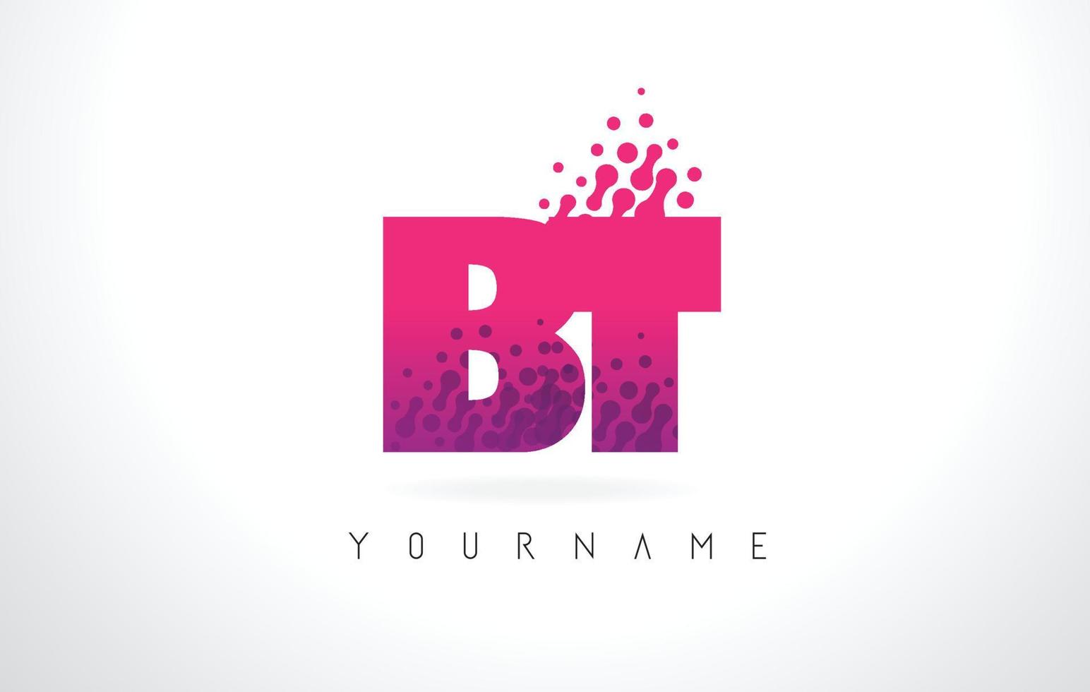 BT B T Letter Logo with Pink Purple Color and Particles Dots Design. vector