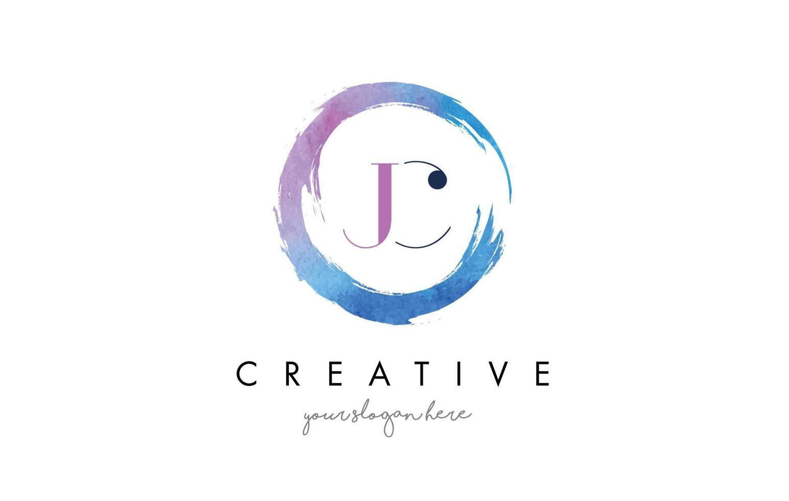 JC Letter Logo Circular Purple Splash Brush Concept. vector