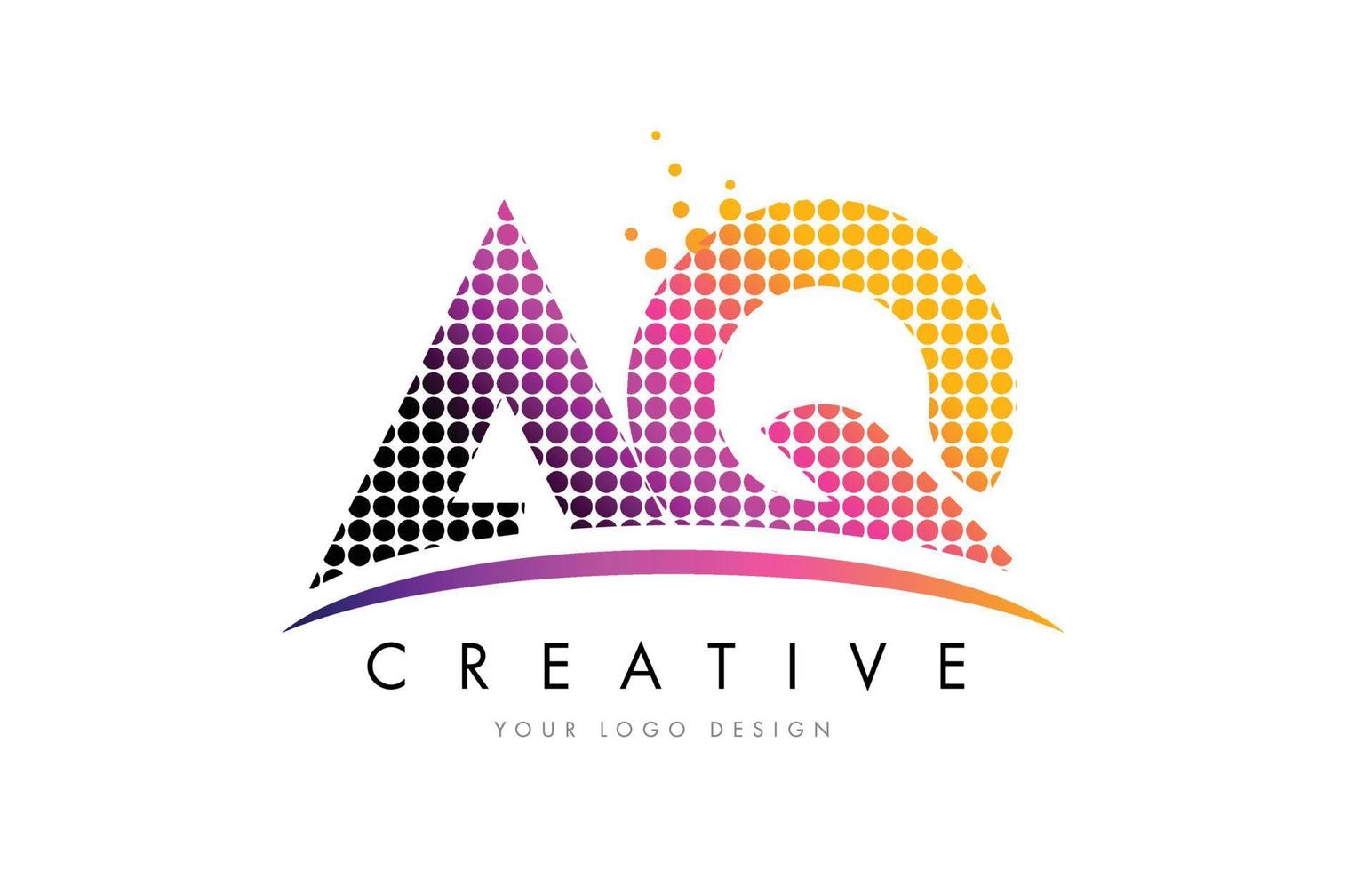 AQ A Q Letter Logo Design with Magenta Dots and Swoosh vector