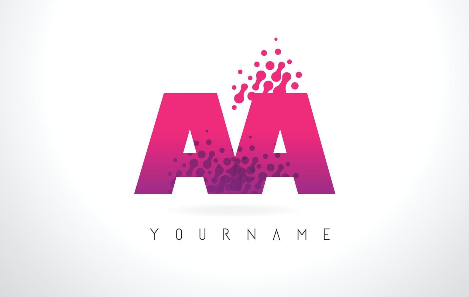 AA A Letter Logo with Pink Purple Color and Particles Dots Design. vector