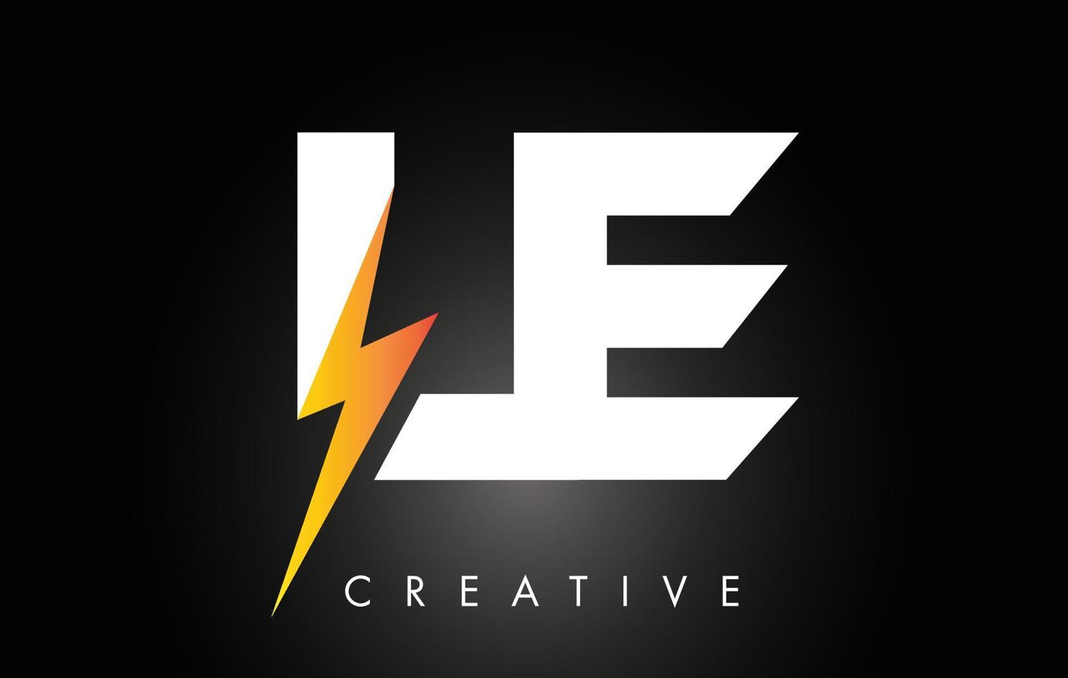 diseño de logotipo de letra le con iluminación thunder bolt. logotipo de letra de perno eléctrico vector
