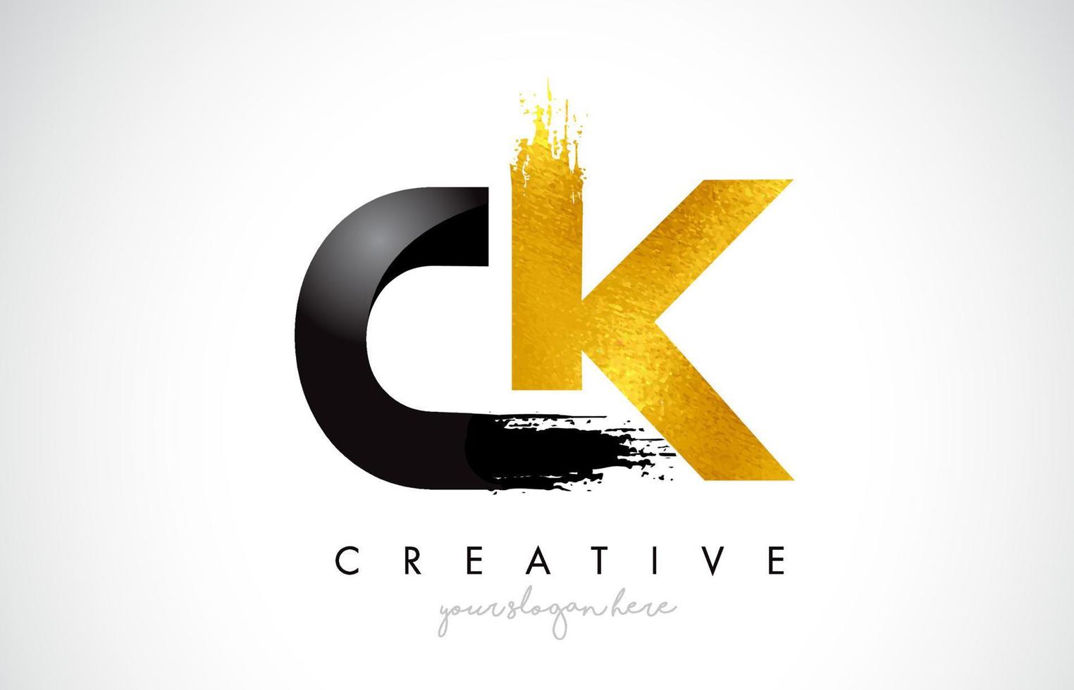 CK Letter Design with Black Golden Brush Stroke and Modern Look. vector