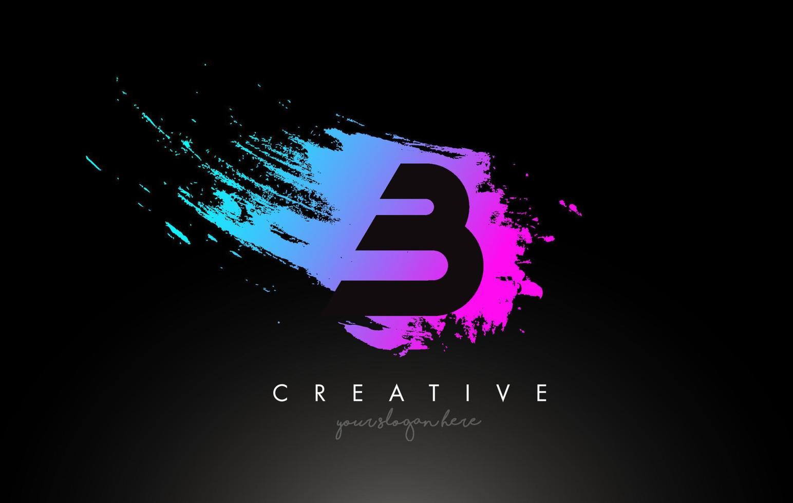 Diseño de logotipo de letra b pincel artístico en vector de colores azul púrpura