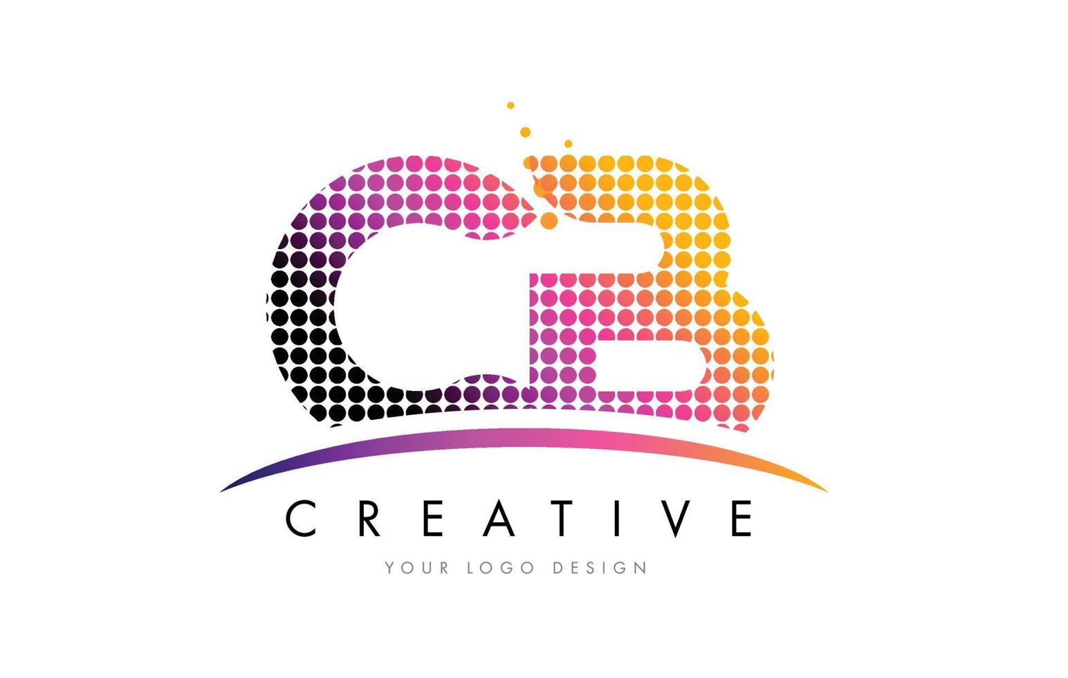 CB C B Letter Logo Design with Magenta Dots and Swoosh vector