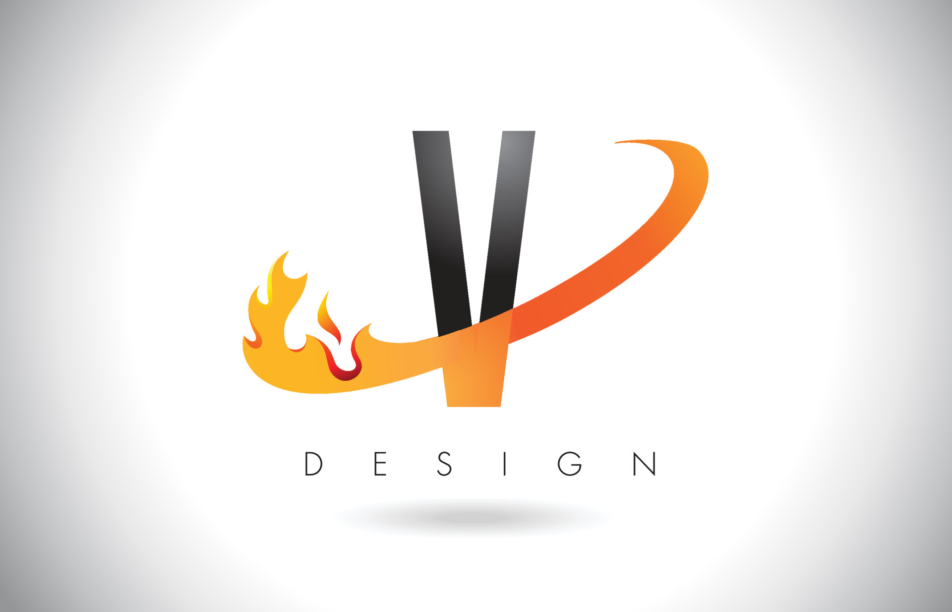 V Letter Logo with Fire Flames Design and Orange Swoosh. 4873224 Vector