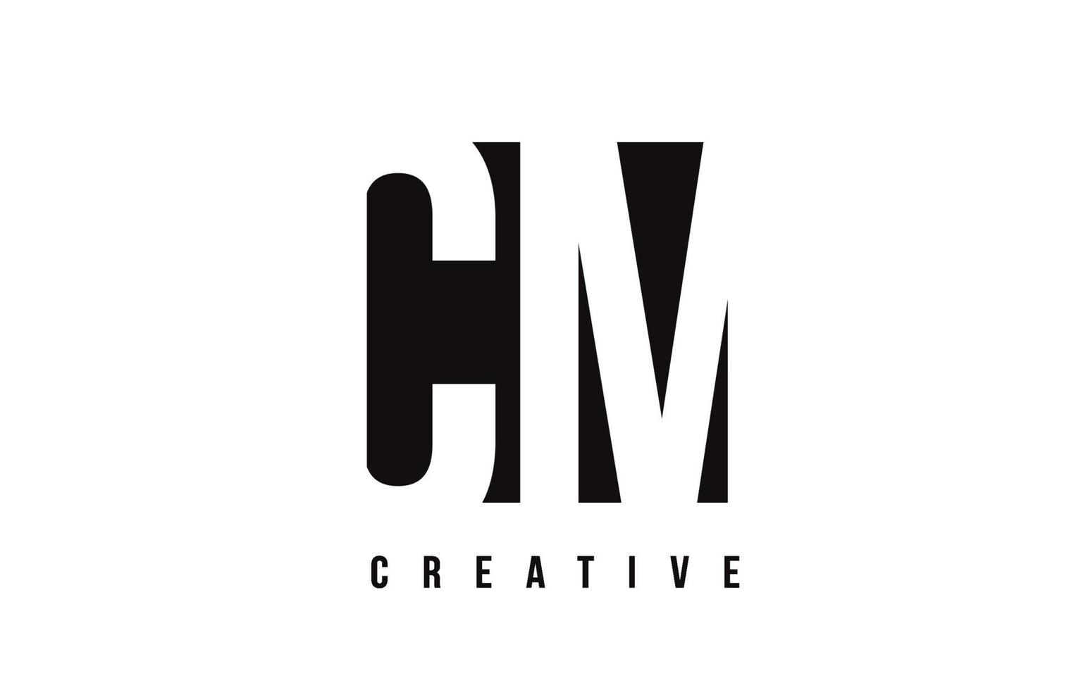 CM C M White Letter Logo Design with Black Square. vector