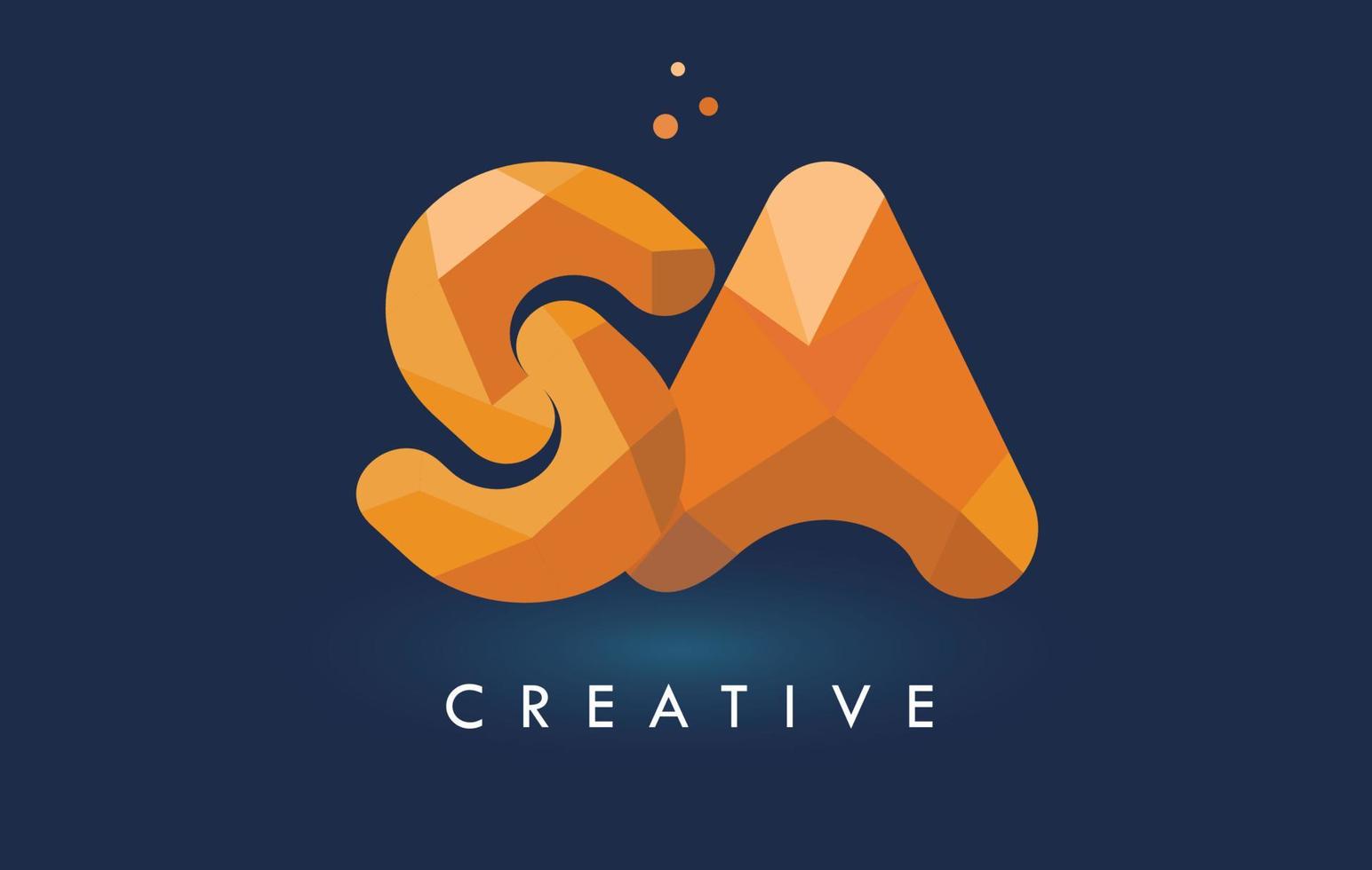SA Letter With Origami Triangles Logo. Creative Yellow Orange Origami Design. vector