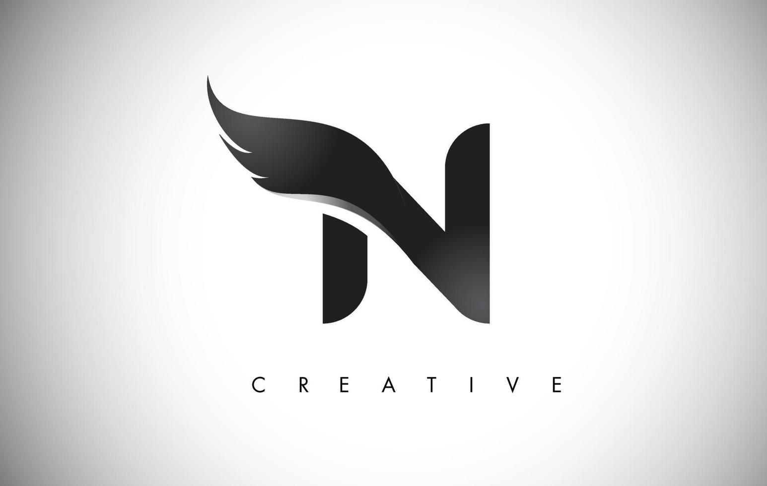 Diseño de logotipo de alas de letra n con icono de ala de mosca de pájaro negro. vector