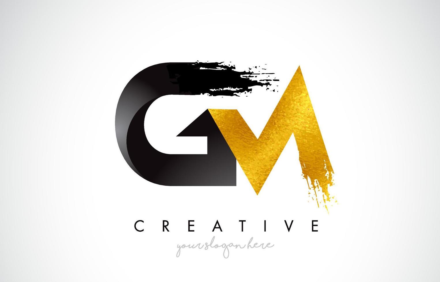 GM Letter Design with Black Golden Brush Stroke and Modern Look. vector