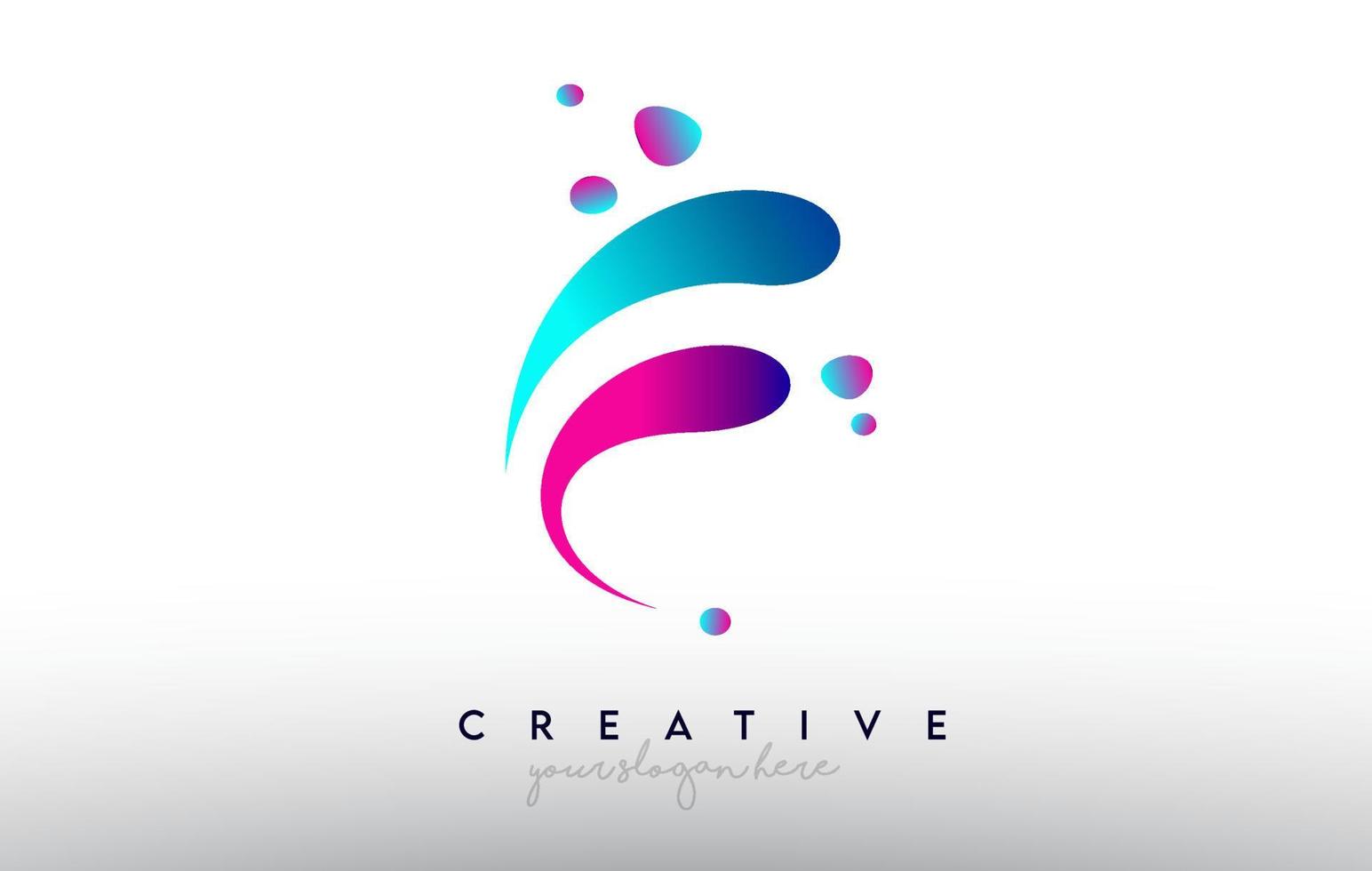 Logotipo de diseño de letra f. colores de letra de chicle arcoíris con puntos y formas creativas de colores fluidos vector