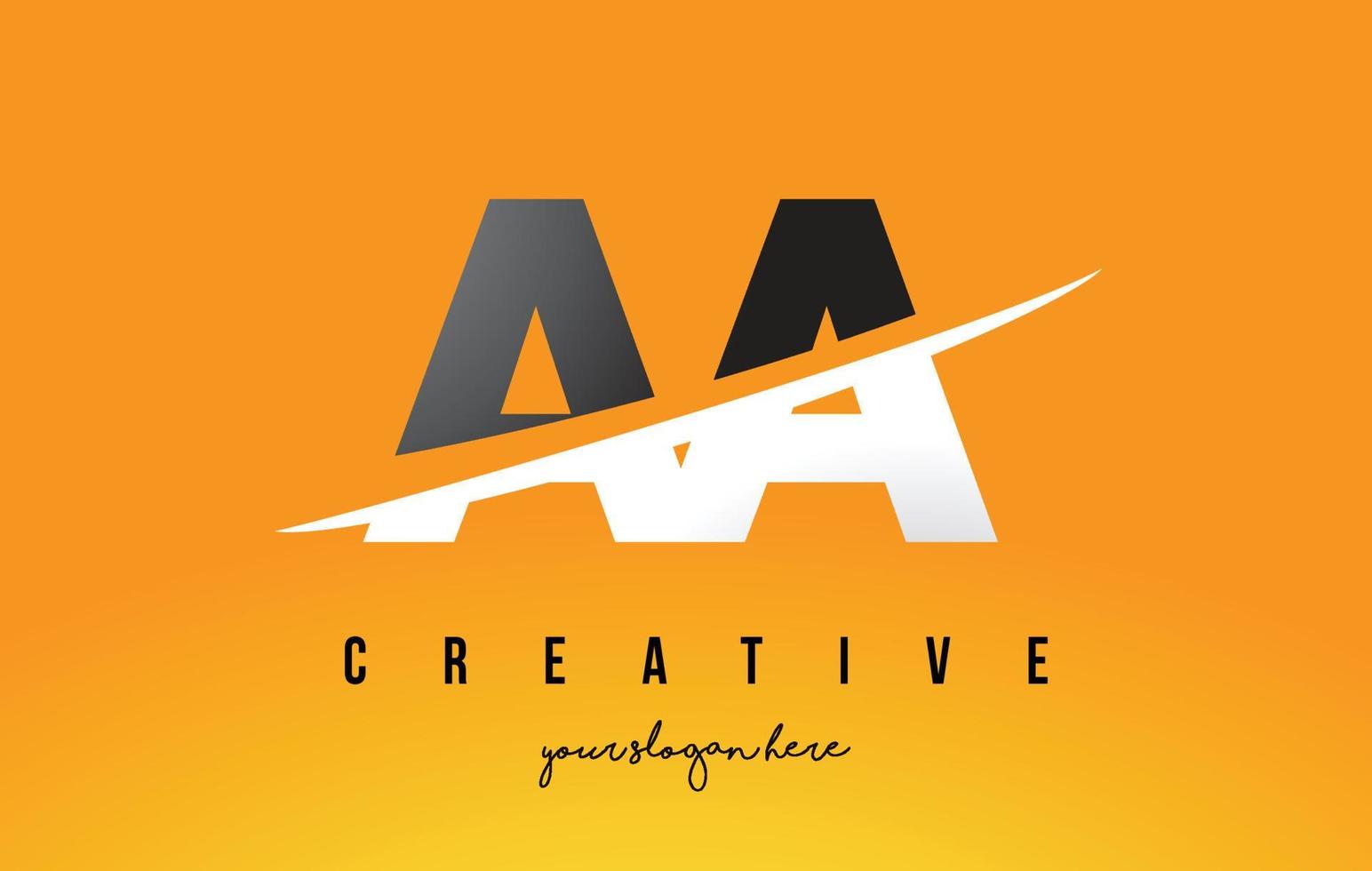 AA A Letter Modern Logo Design with Yellow Background and Swoosh. vector