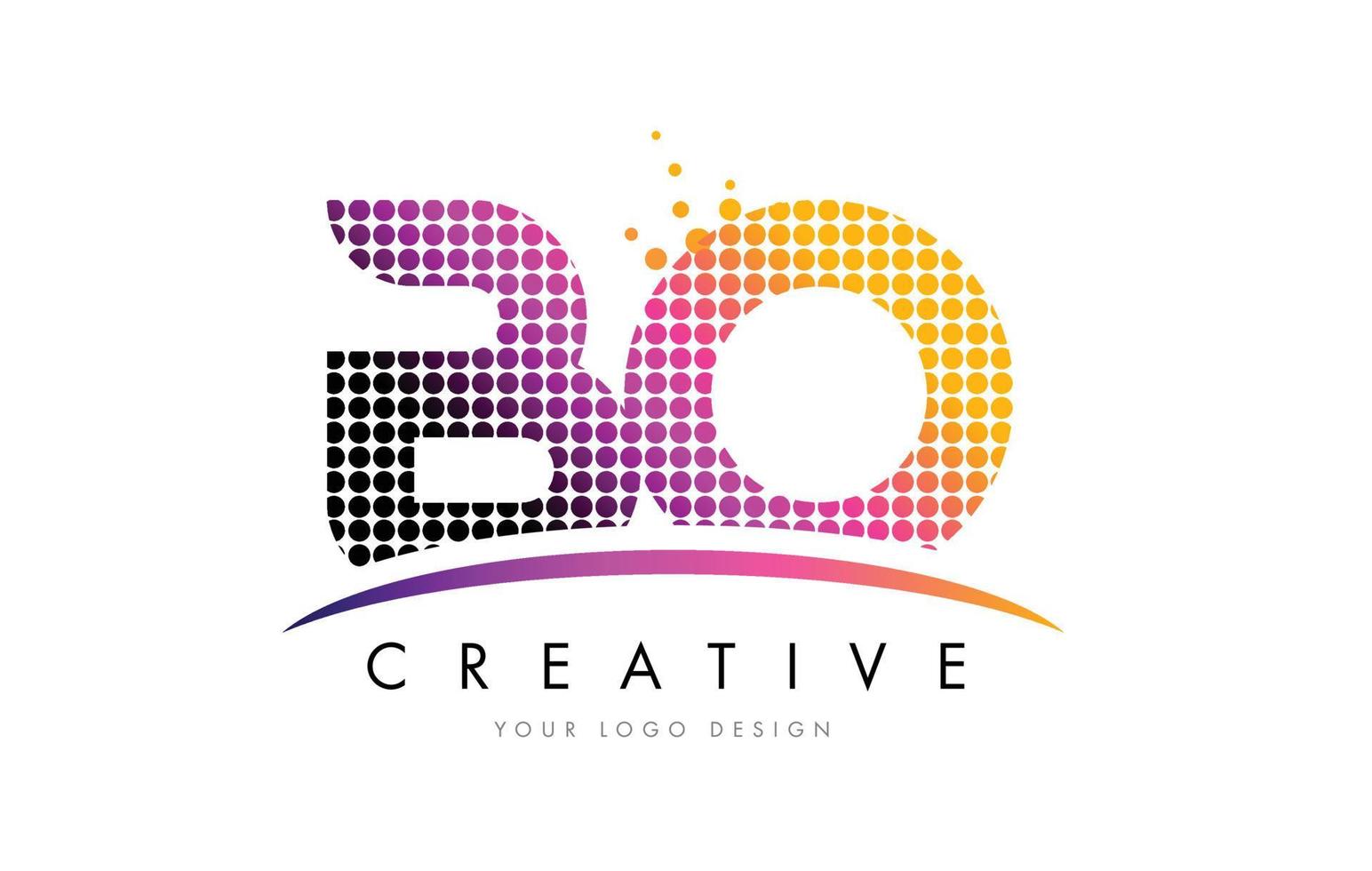 BO B O Letter Logo Design with Magenta Dots and Swoosh vector