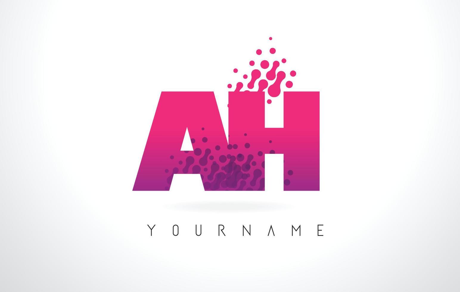 AH A H Letter Logo with Pink Purple Color and Particles Dots Design. vector