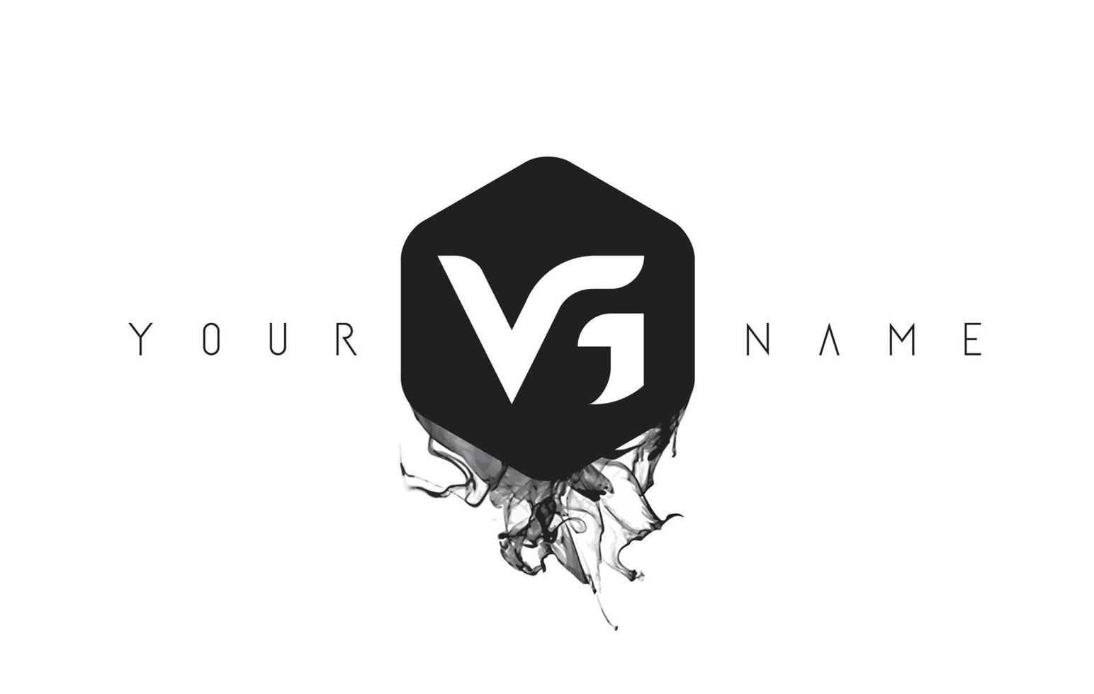 Diseño de logotipo de letra vg con derrame de tinta negra. vector