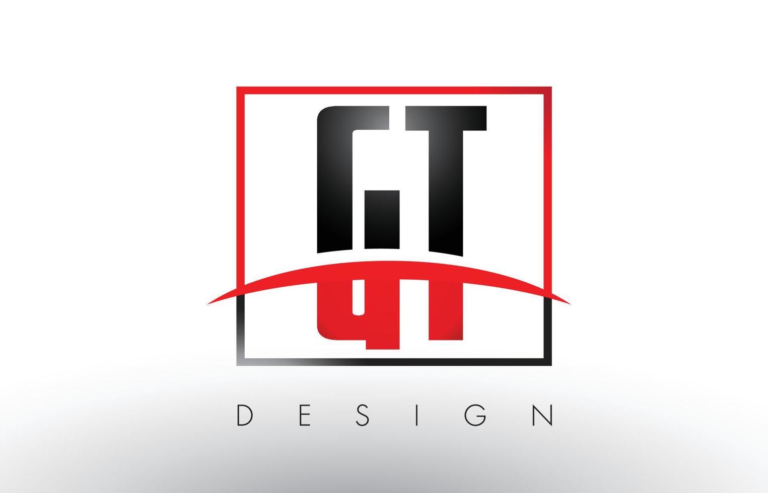 Letras del logotipo de gt gt con colores rojo y negro y swoosh. vector