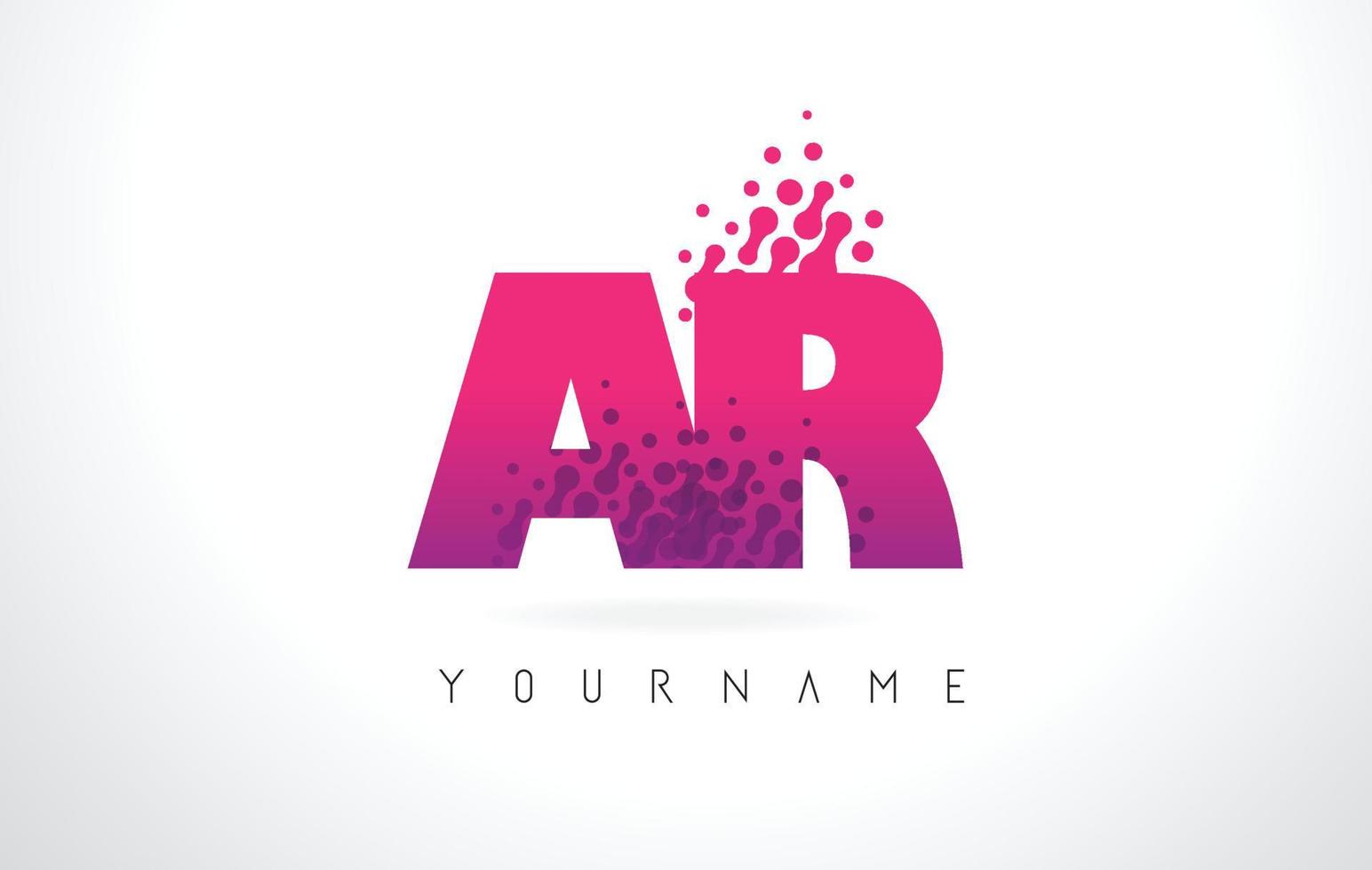 AR A R Letter Logo with Pink Purple Color and Particles Dots Design. vector