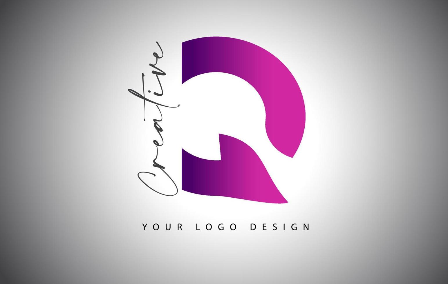 Logotipo de la letra q creativa con degradado púrpura y corte de letra creativa. vector