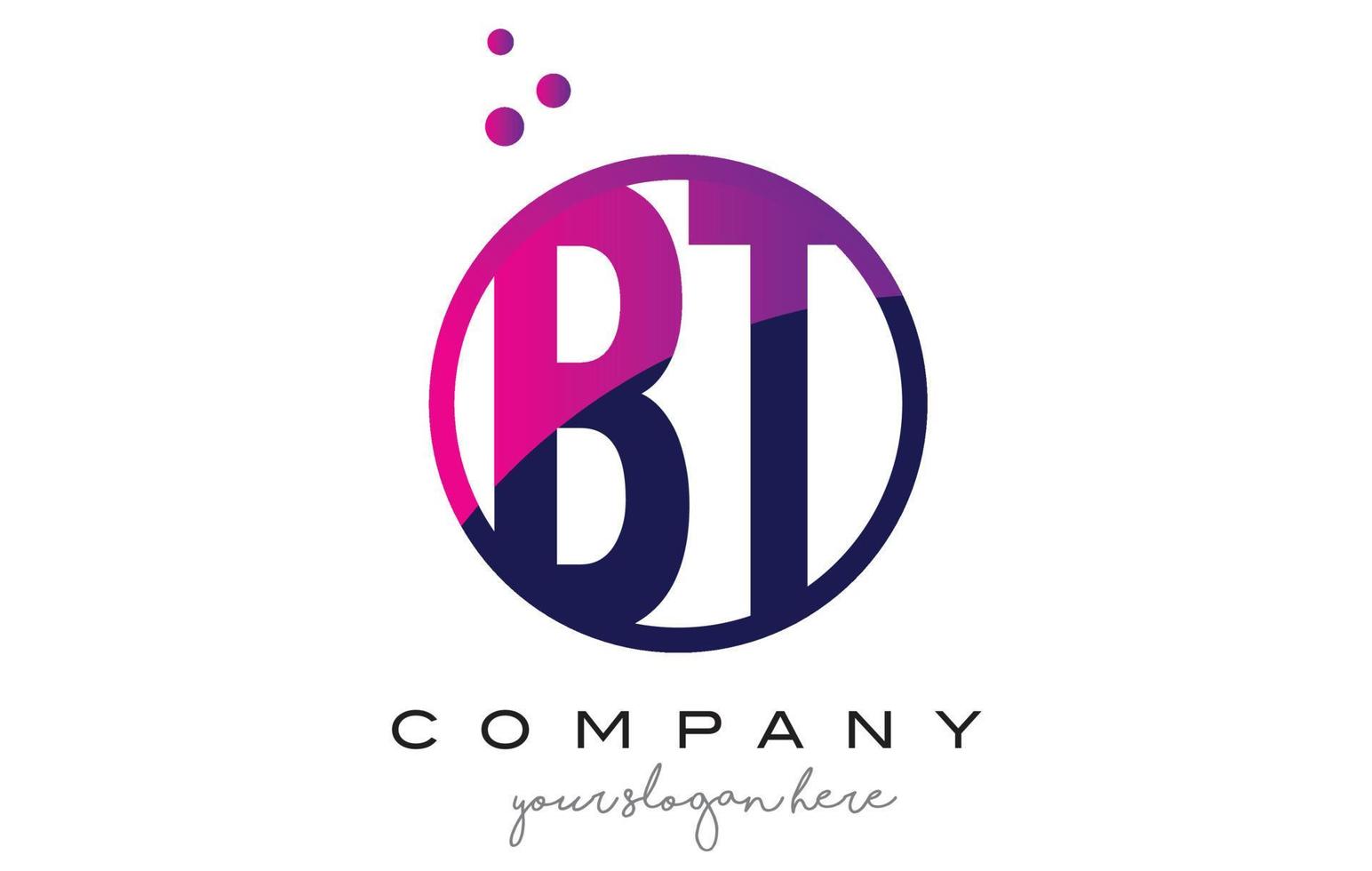 BT B T Circle Letter Logo Design with Purple Dots Bubbles vector