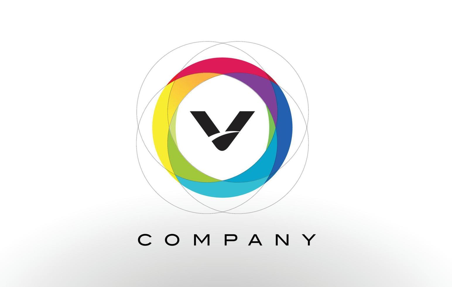 V Letter Logo with Rainbow Circle Design. vector