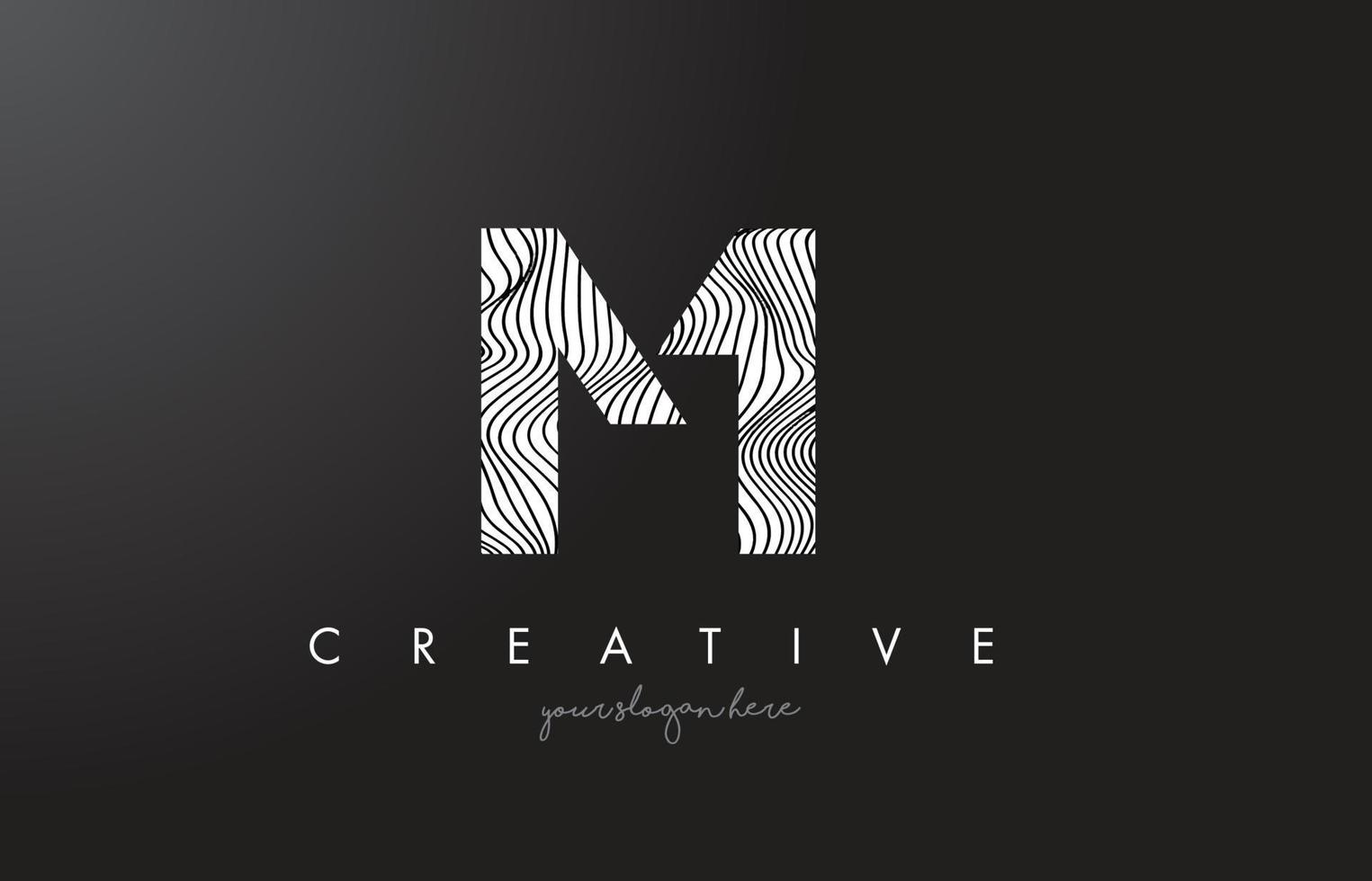 M Letter Logo with Zebra Lines Texture Design Vector. vector